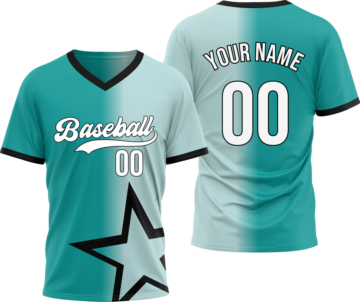 Custom Star Divide Gradient Baseball Aqua Sports Jersey Personalized Uniform with Name & Number