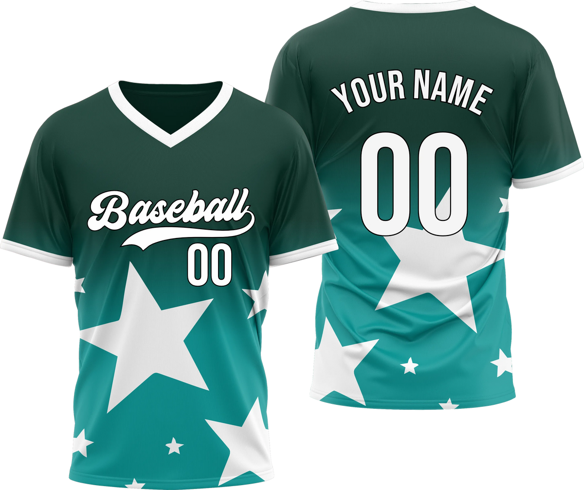 Custom Split Star Gradient Baseball Aqua Sports Jersey Personalized Uniform with Name & Number