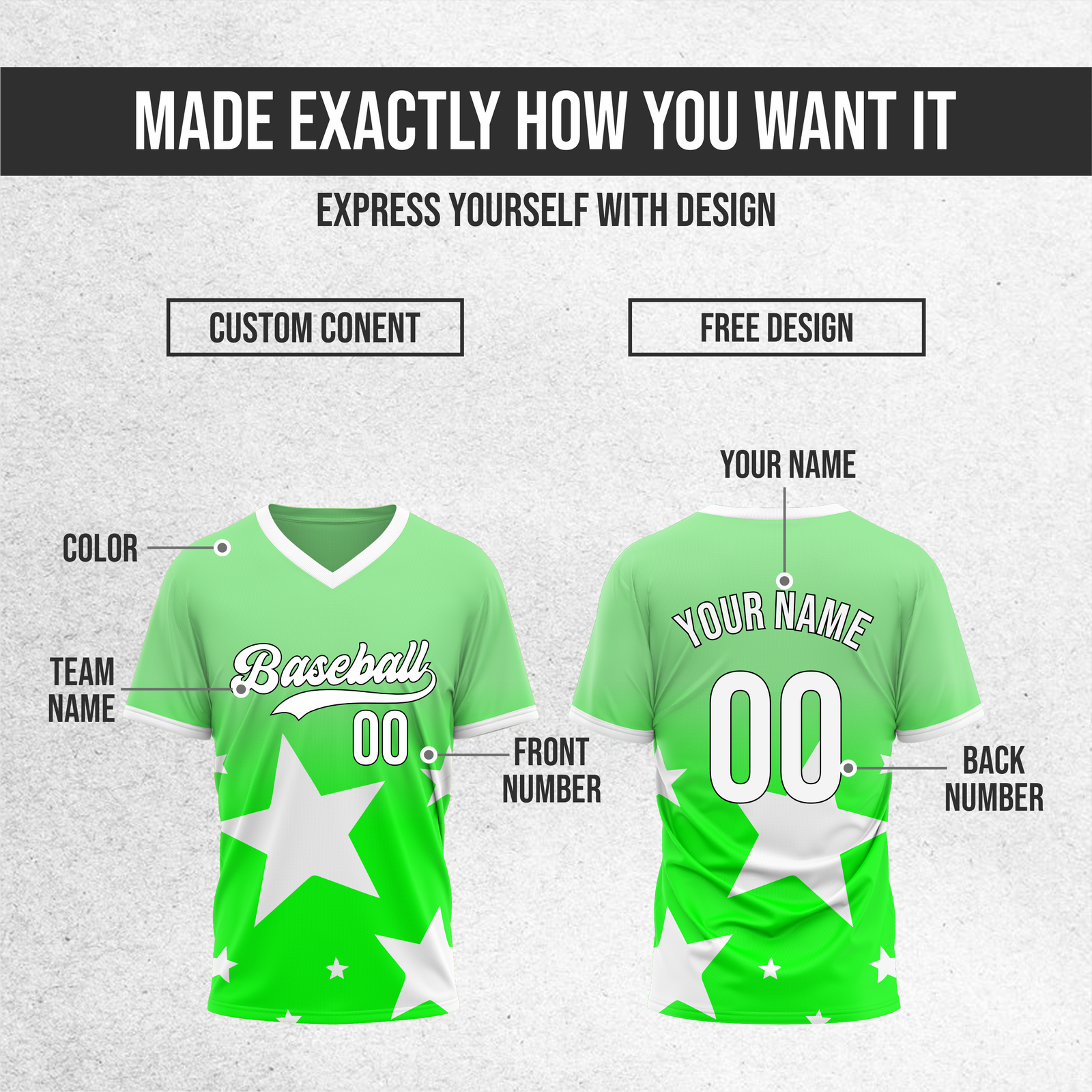 Custom Starlight Gradient Baseball Neon Green Sports Jersey Personalized Uniform with Name & Number