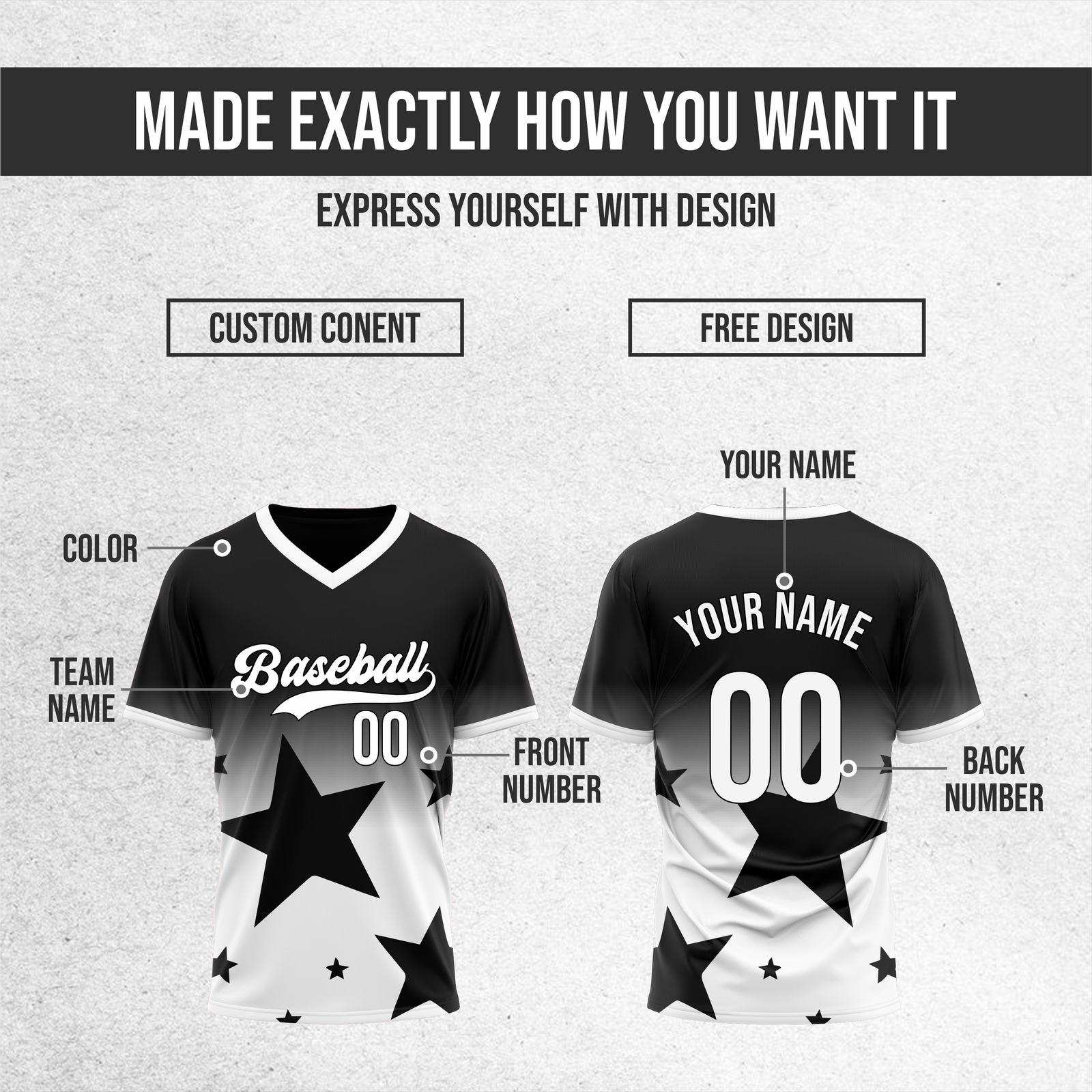 Custom Starlight Gradient Baseball Black Sports Jersey Personalized Uniform with Name & Number