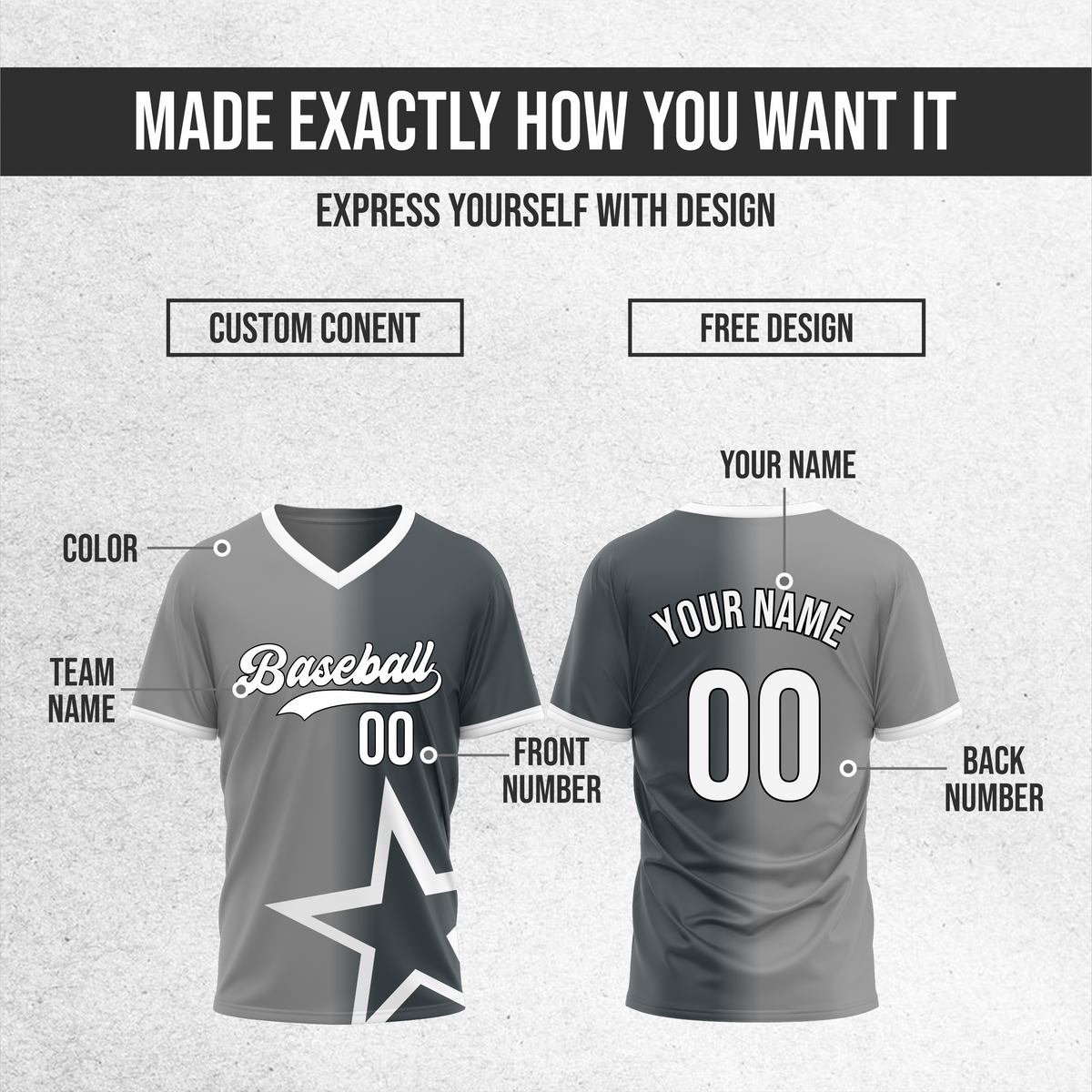 Custom Starlight Fade Baseball Grey Sports Jersey Personalized Uniform with Name & Number