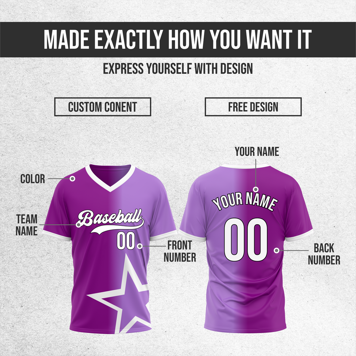 Custom Starlight Fade Baseball Purple Sports Jersey Personalized Uniform with Name & Number