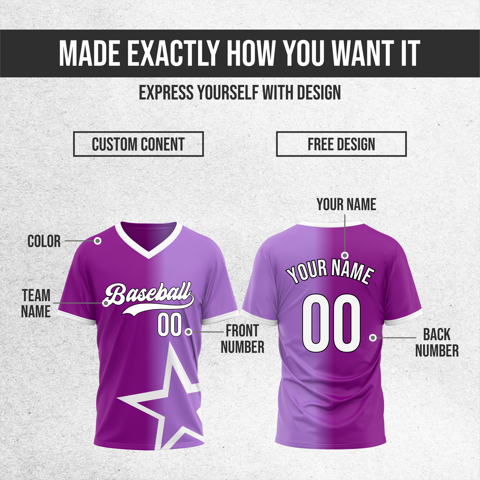 Custom Starlight Fade Baseball Purple Sports Jersey Personalized Uniform with Name & Number