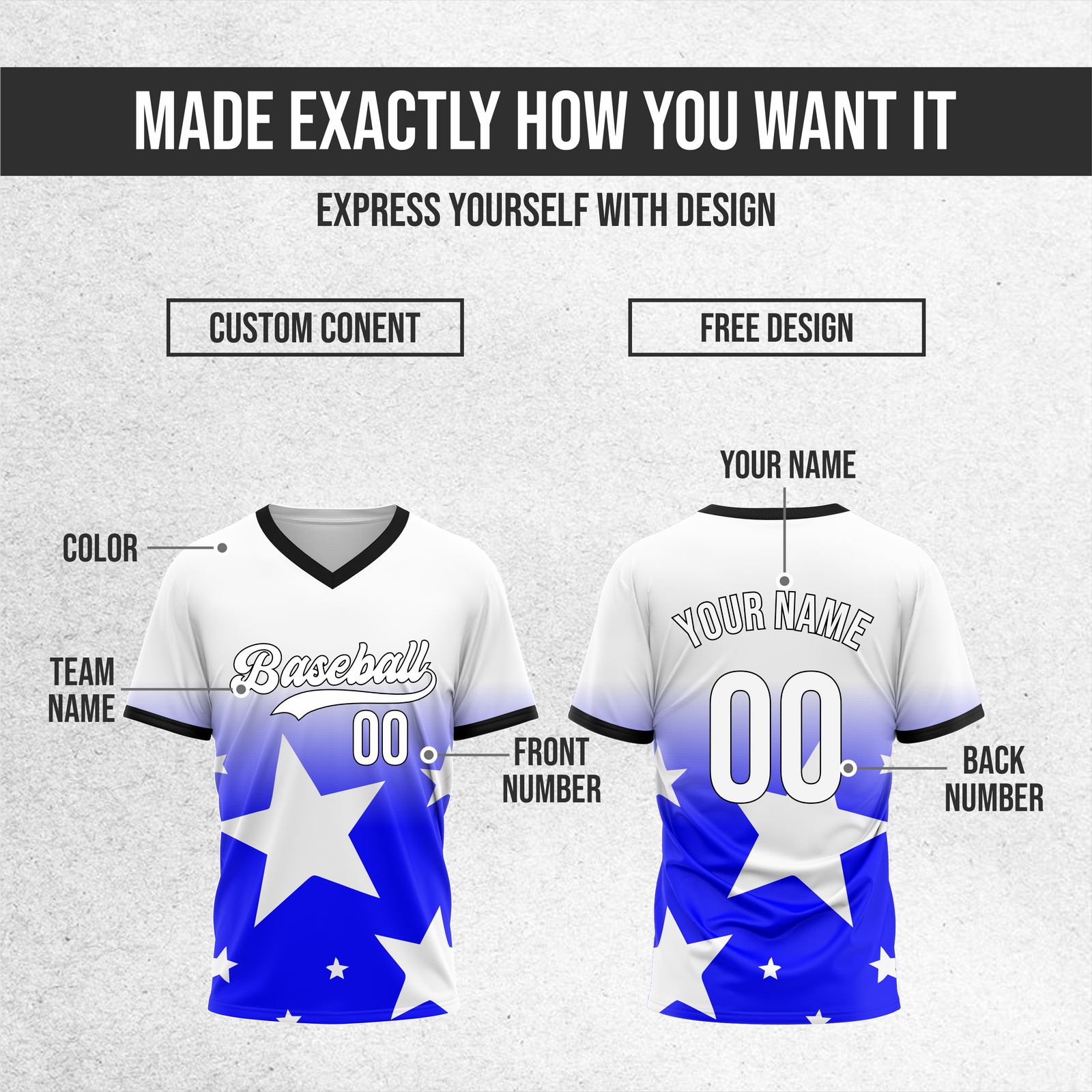 Custom Starlight Gradient Baseball Blue Sports Jersey Personalized Uniform with Name & Number