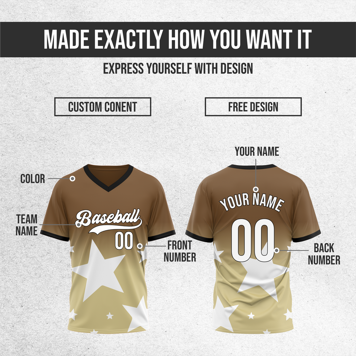 Custom Starlight Gradient Baseball Khaki Sports Jersey Personalized Uniform with Name & Number