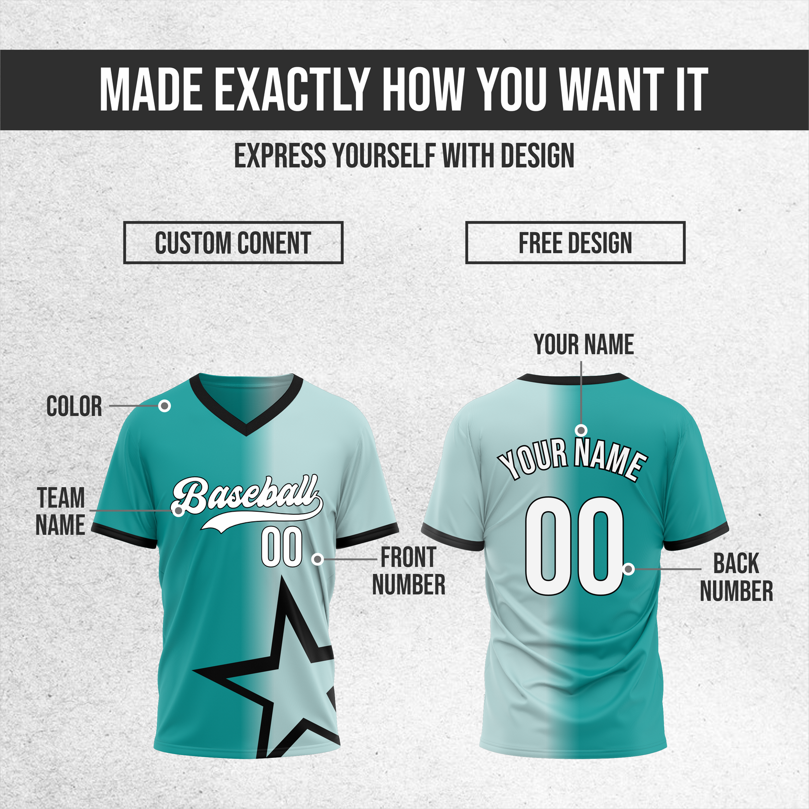 Custom Starlight Fade Baseball Teal Sports Jersey Personalized Uniform with Name & Number