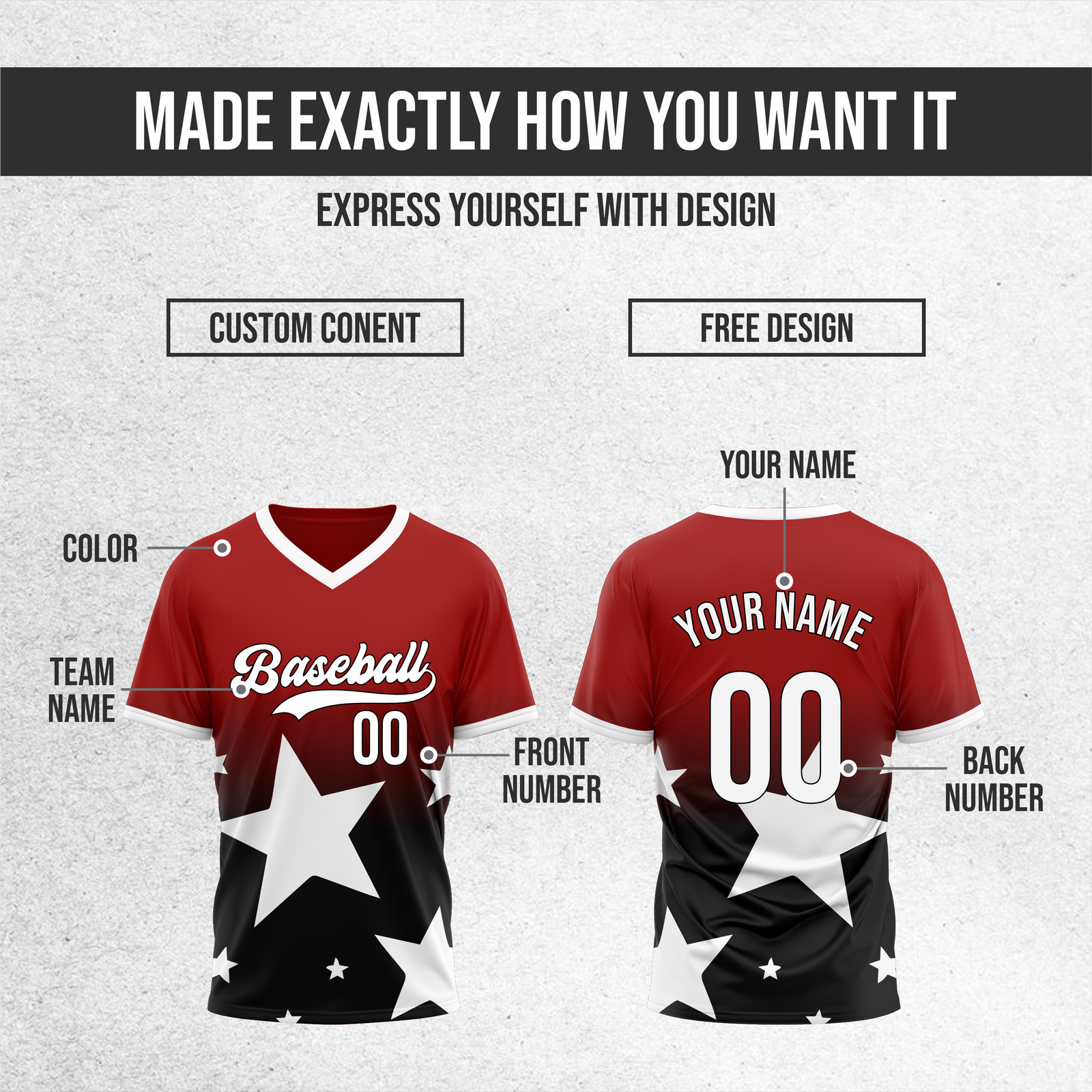 Custom Starlight Gradient Baseball Red Sports Jersey Personalized Uniform with Name & Number