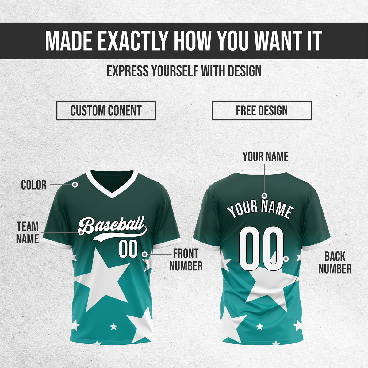 Custom Starlight Gradient Baseball Teal Sports Jersey Personalized Uniform with Name & Number