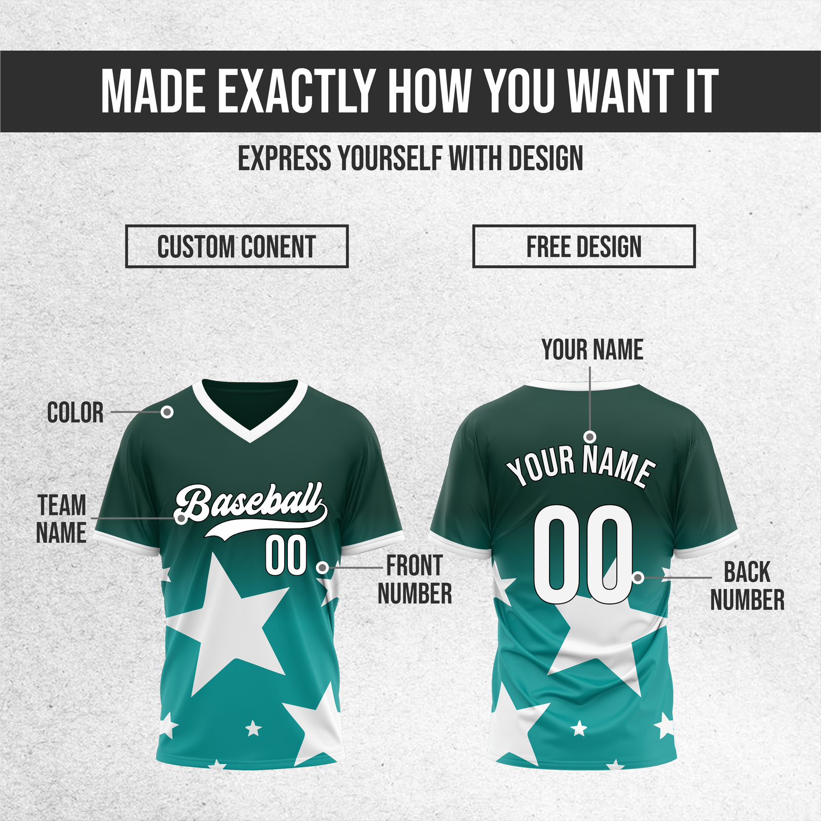 Custom Starlight Gradient Baseball Teal Sports Jersey Personalized Uniform with Name & Number