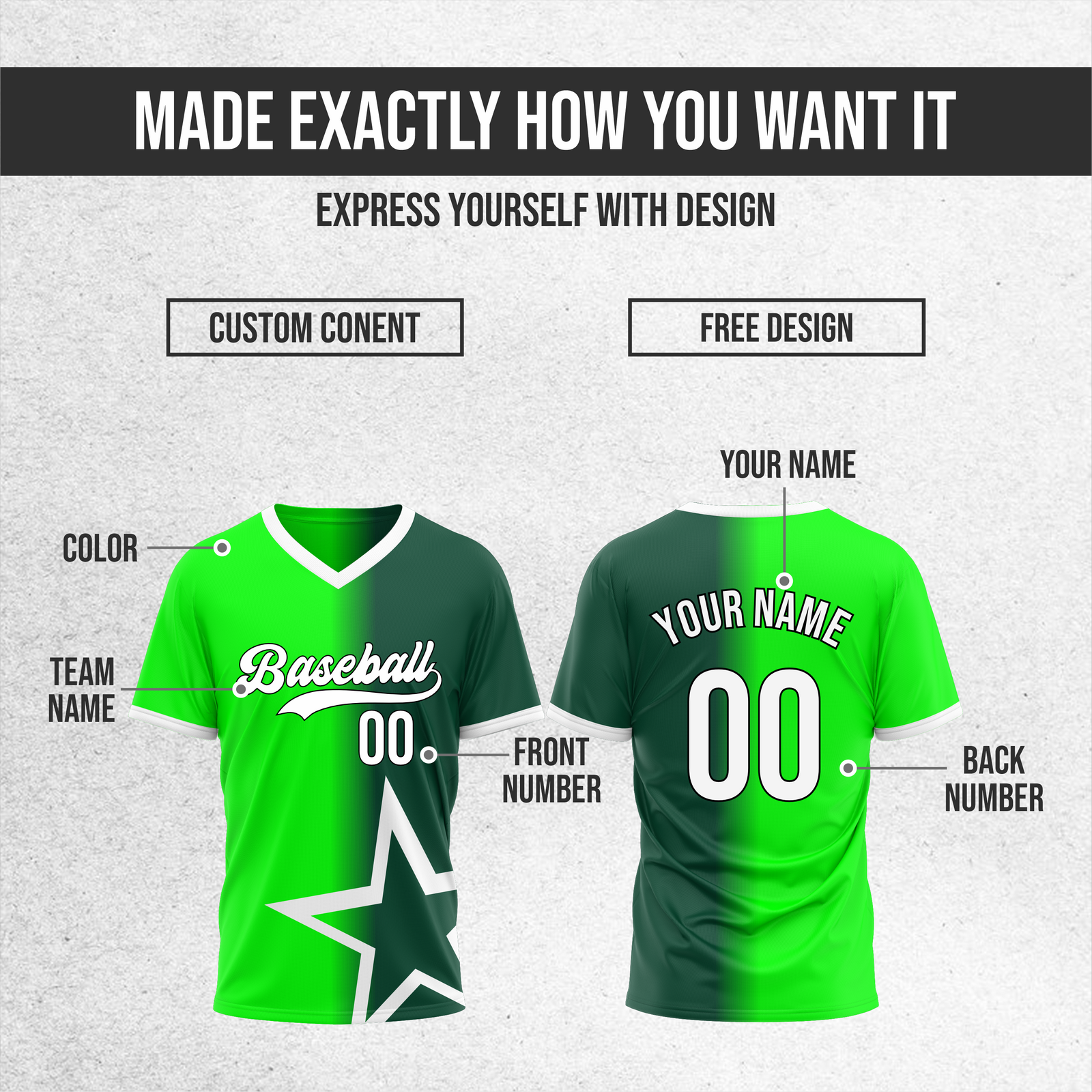 Custom Starlight Fade Baseball Neon Green Sports Jersey Personalized Uniform with Name & Number