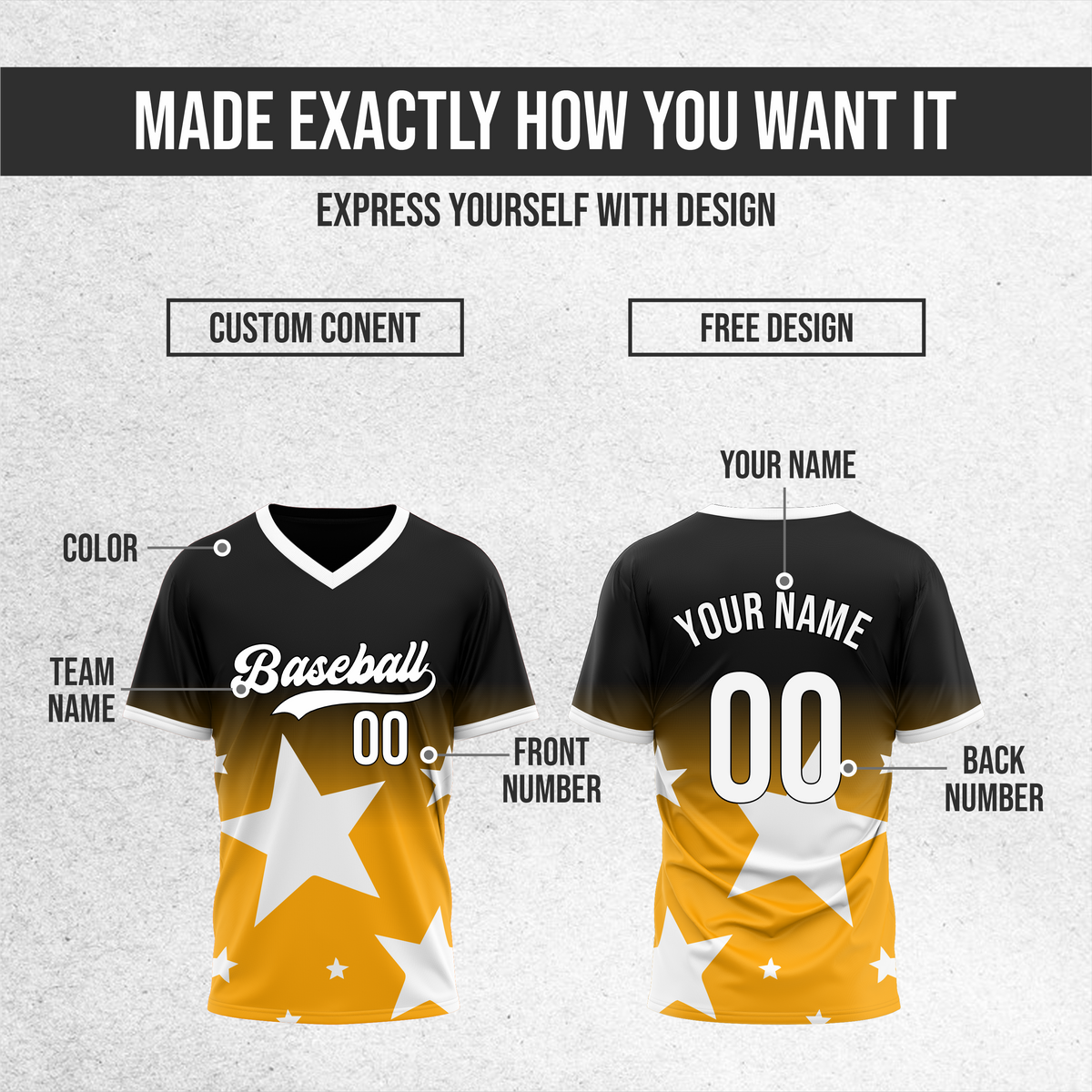 Custom Starlight Gradient Baseball Orange Sports Jersey Personalized Uniform with Name & Number