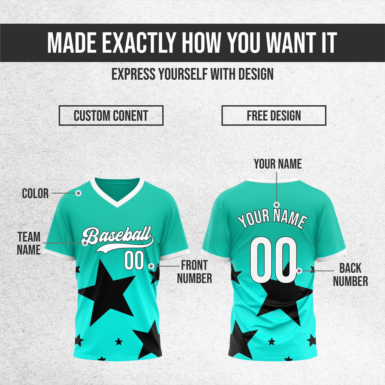 Custom Starlight Gradient Baseball Aqua Sports Jersey Personalized Uniform with Name & Number