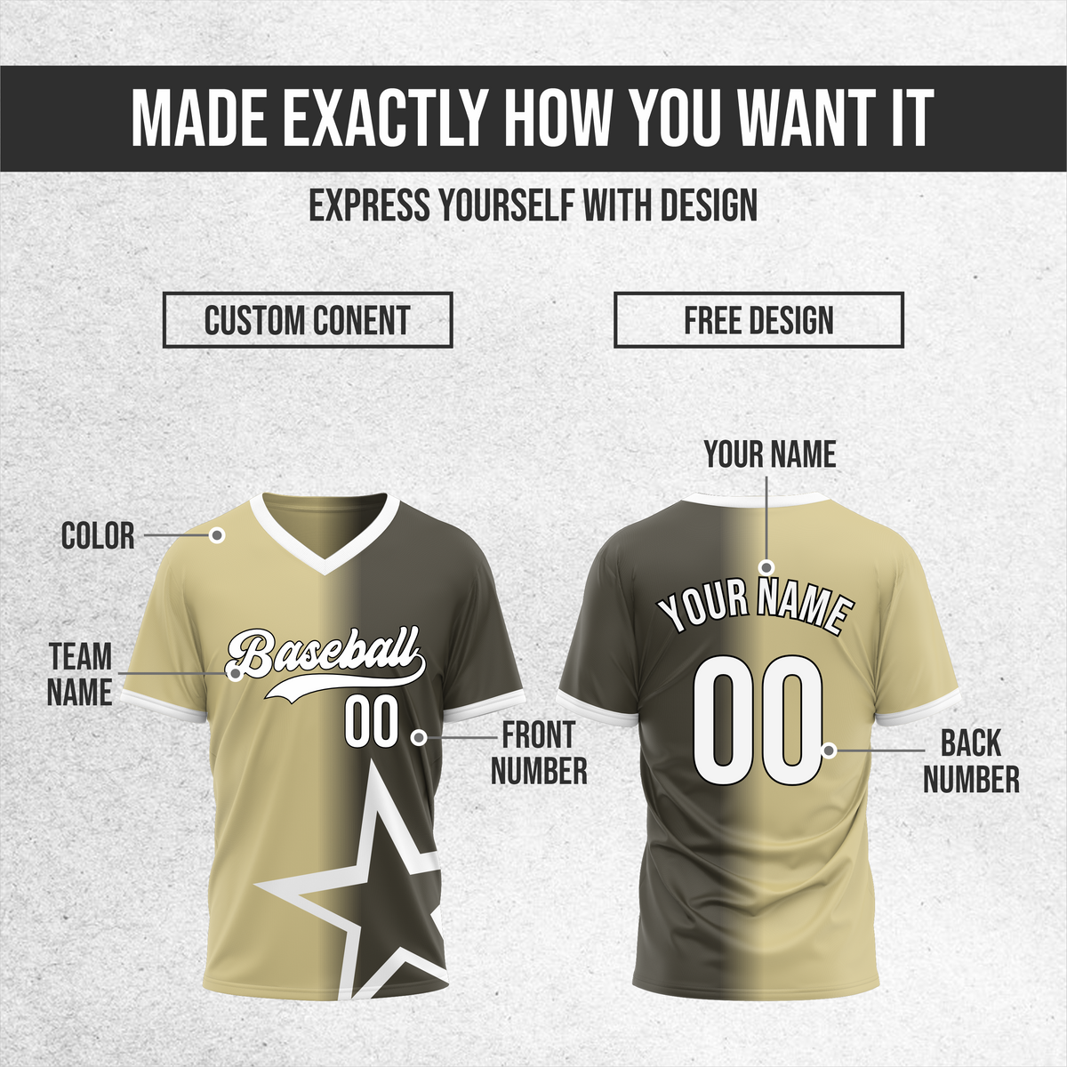 Custom Starlight Fade Baseball Khaki Sports Jersey Personalized Uniform with Name & Number