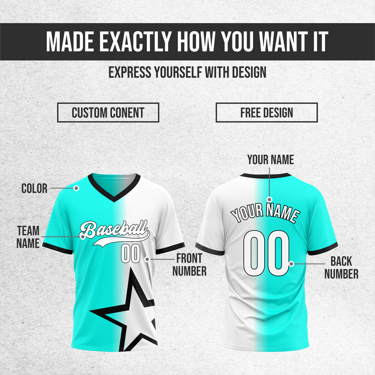 Custom Starlight Fade Baseball Aqua Sports Jersey Personalized Uniform with Name & Number