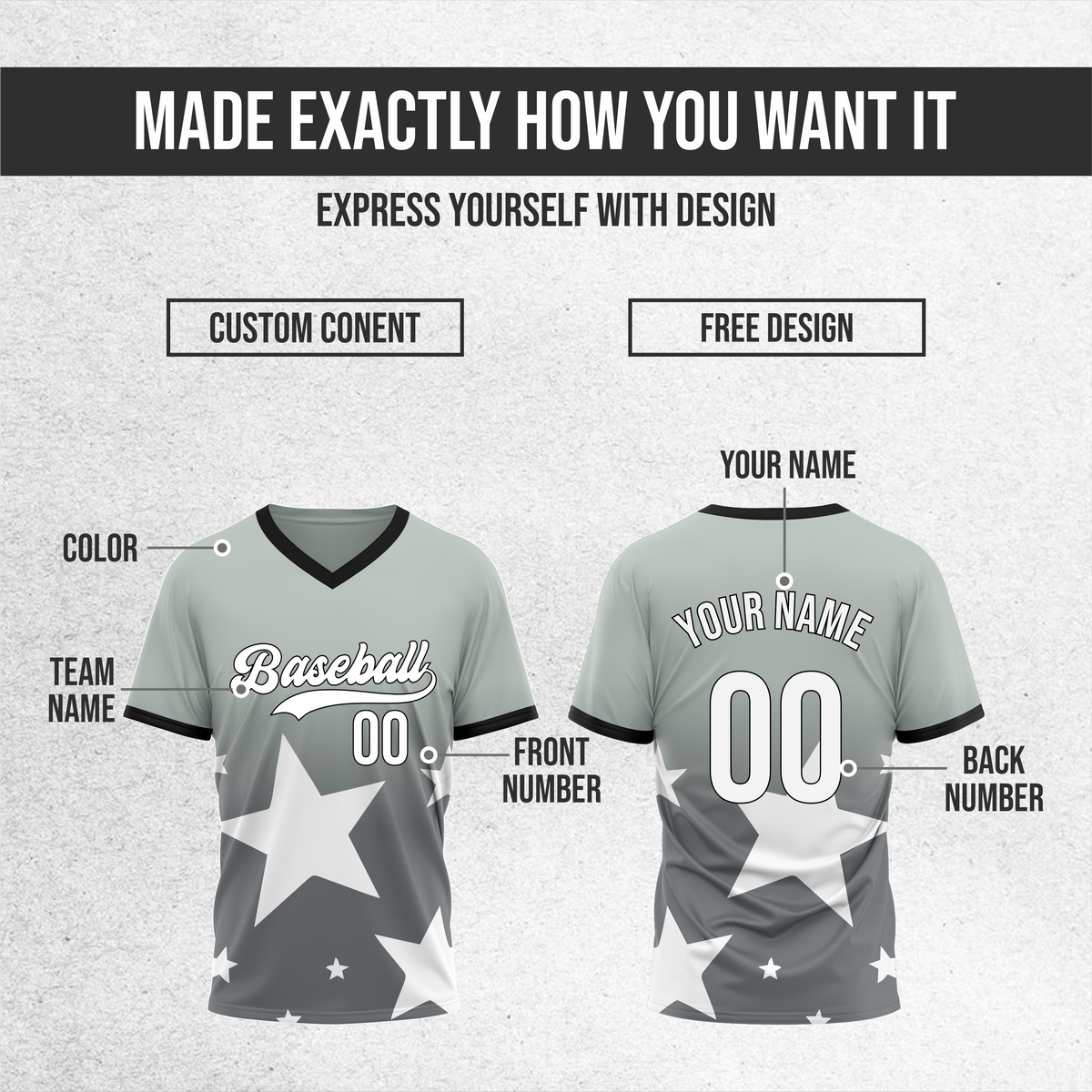 Custom Starlight Gradient Baseball Dark Grey Sports Jersey Personalized Uniform with Name & Number
