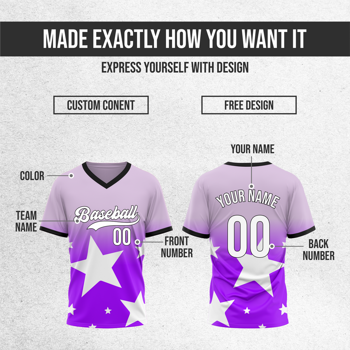 Custom Starlight Gradient Baseball Purple Sports Jersey Personalized Uniform with Name & Number