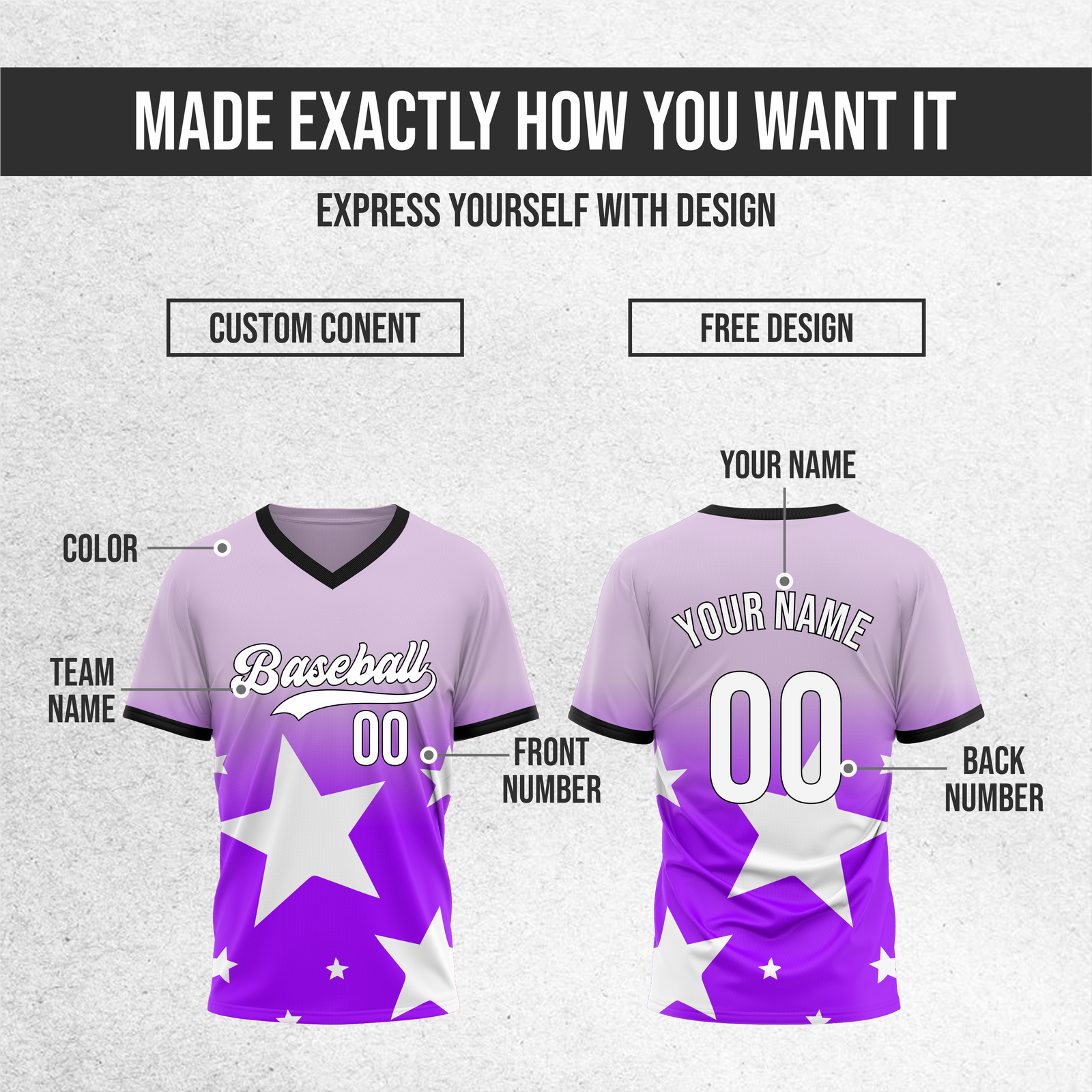 Custom Starlight Gradient Baseball Purple Sports Jersey Personalized Uniform with Name & Number