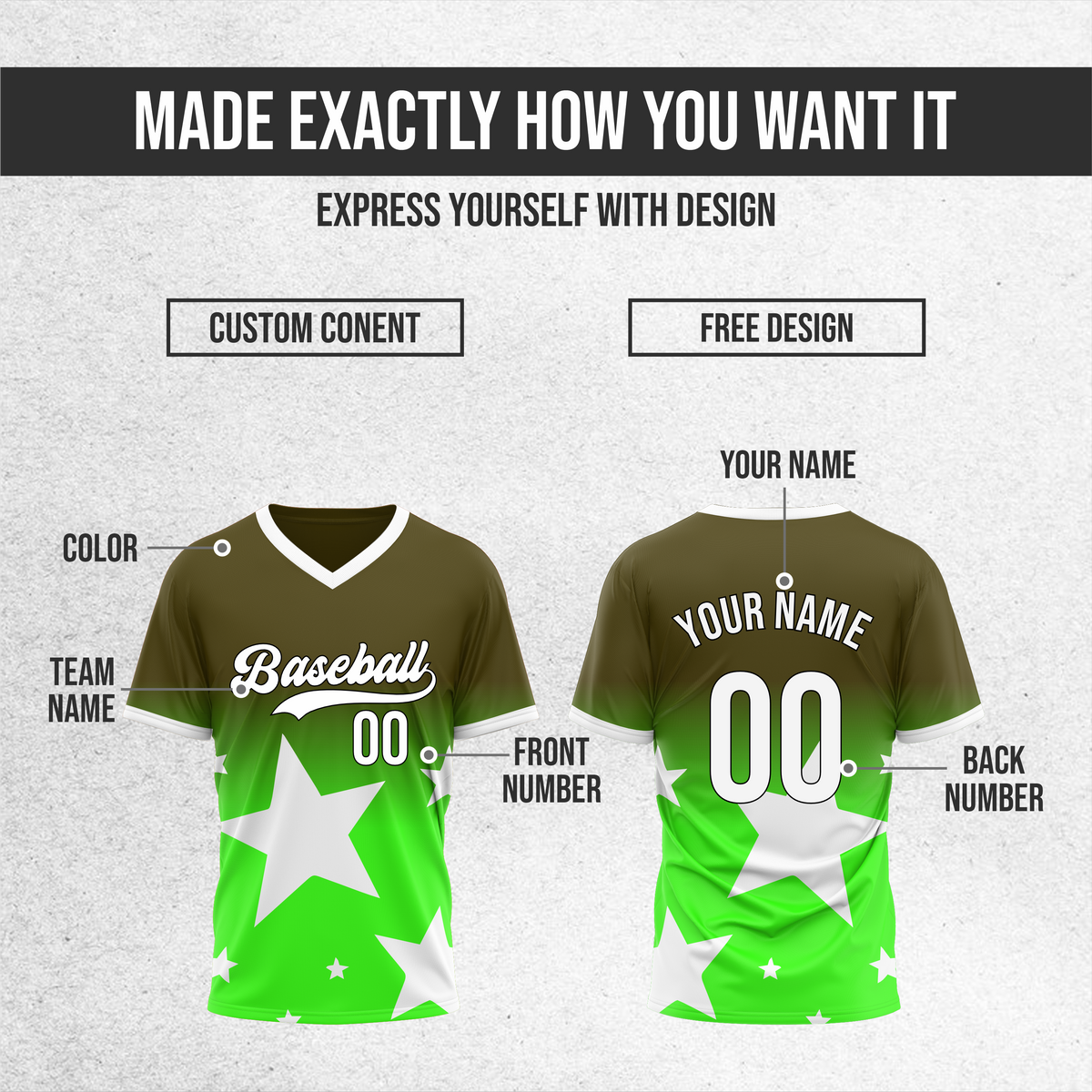 Custom Starlight Gradient Baseball Green Sports Jersey Personalized Uniform with Name & Number