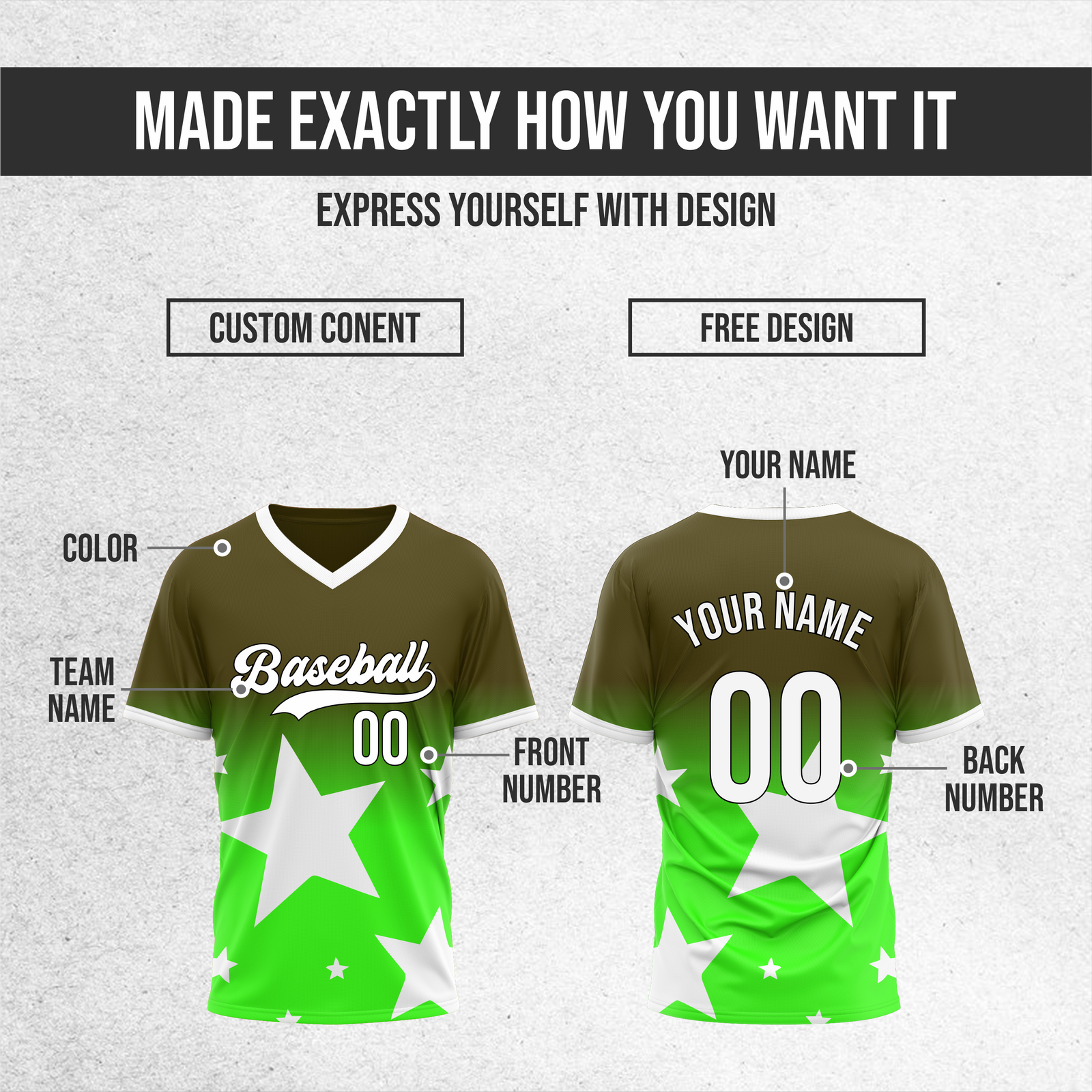 Custom Starlight Gradient Baseball Green Sports Jersey Personalized Uniform with Name & Number
