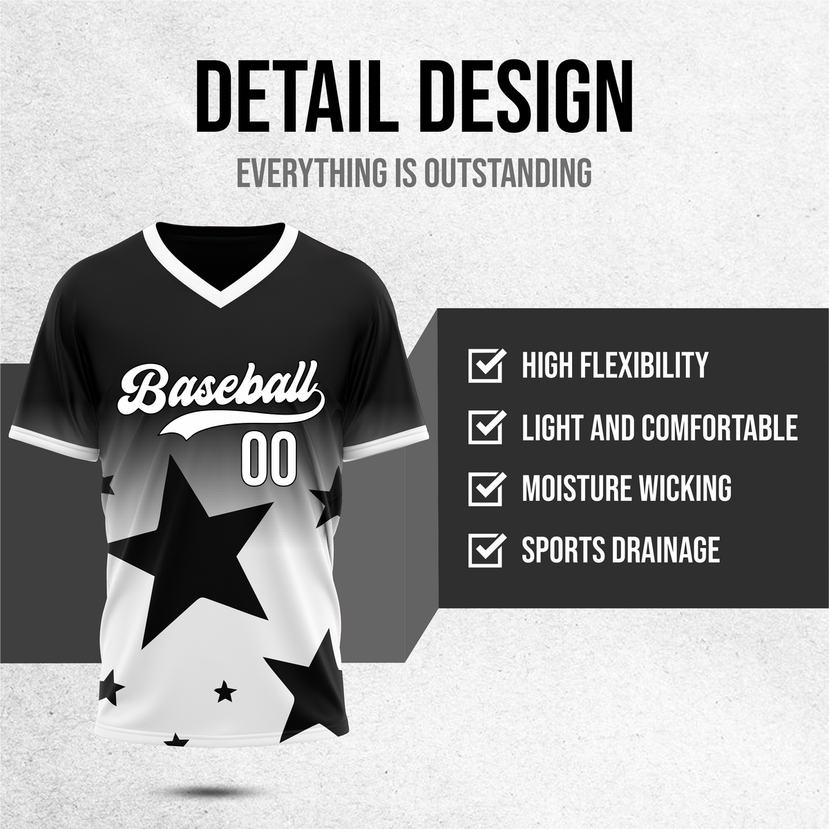 Custom Starlight Gradient Baseball Black Sports Jersey Personalized Uniform with Name & Number