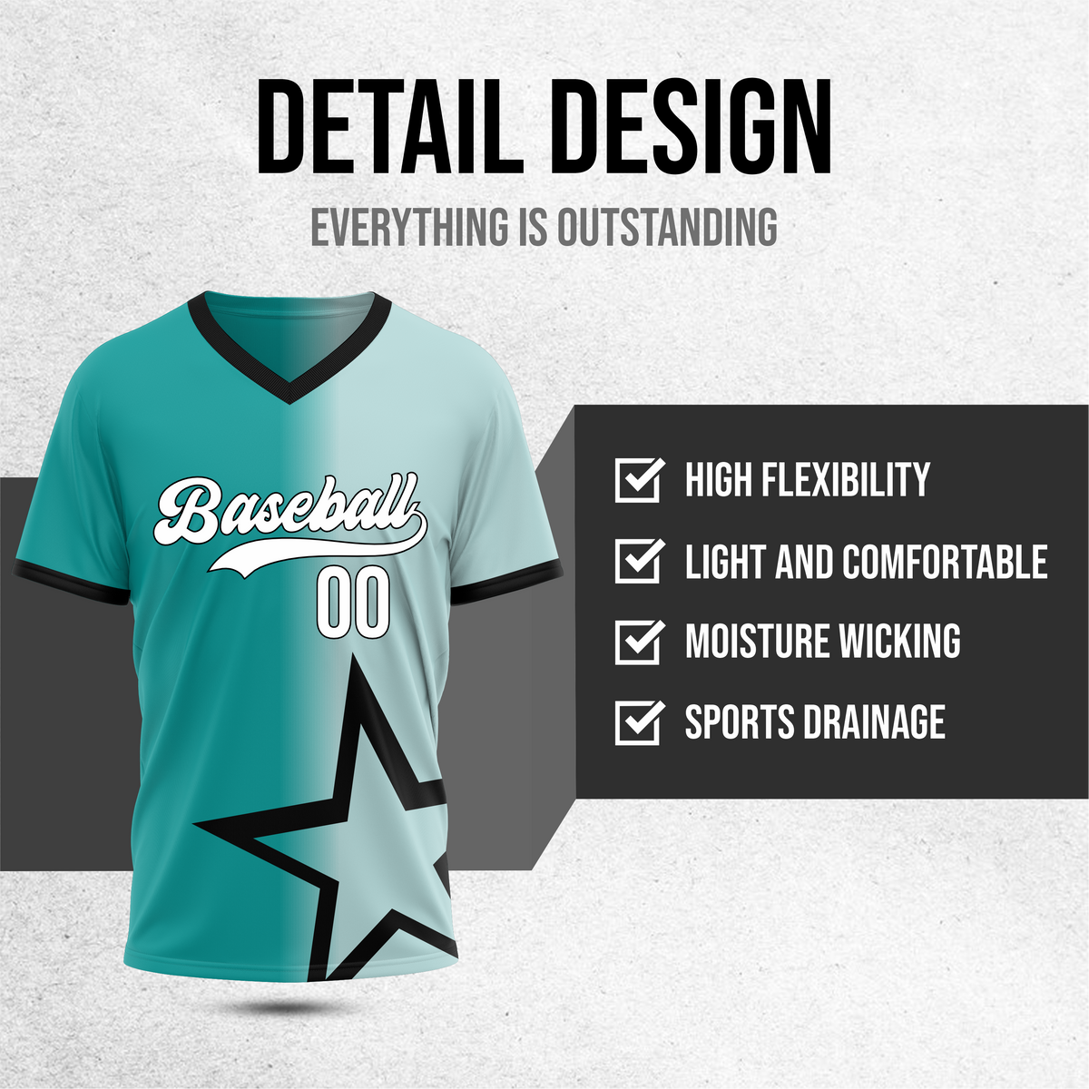 Custom Starlight Fade Baseball Teal Sports Jersey Personalized Uniform with Name & Number