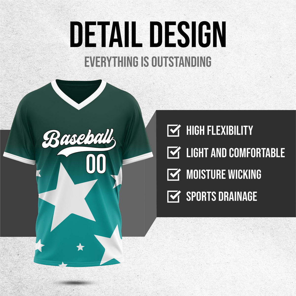Custom Starlight Gradient Baseball Teal Sports Jersey Personalized Uniform with Name & Number