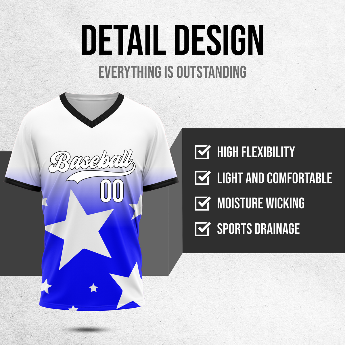 Custom Starlight Gradient Baseball Blue Sports Jersey Personalized Uniform with Name & Number