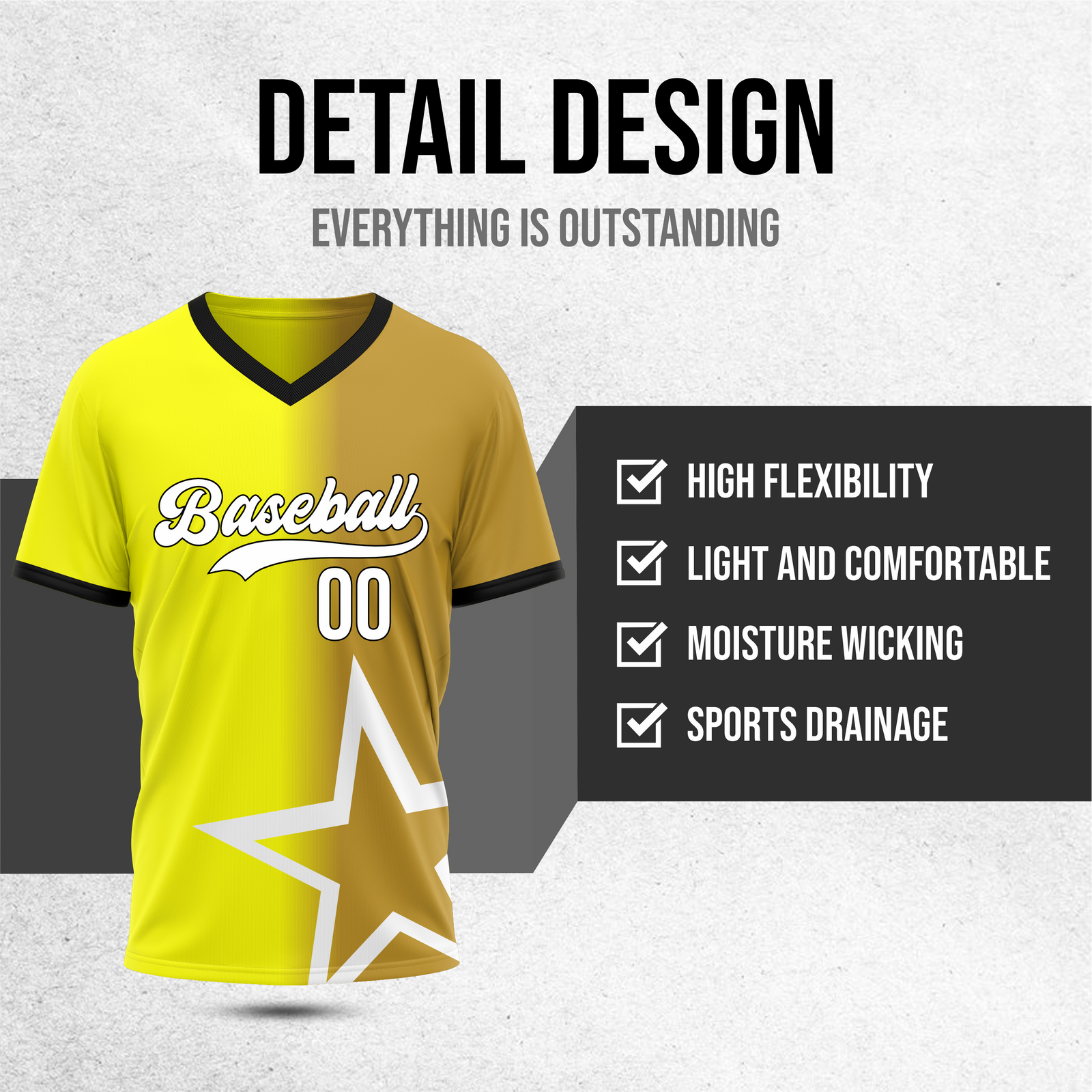 Custom Starlight Fade Baseball Yellow Sports Jersey Personalized Uniform with Name & Number