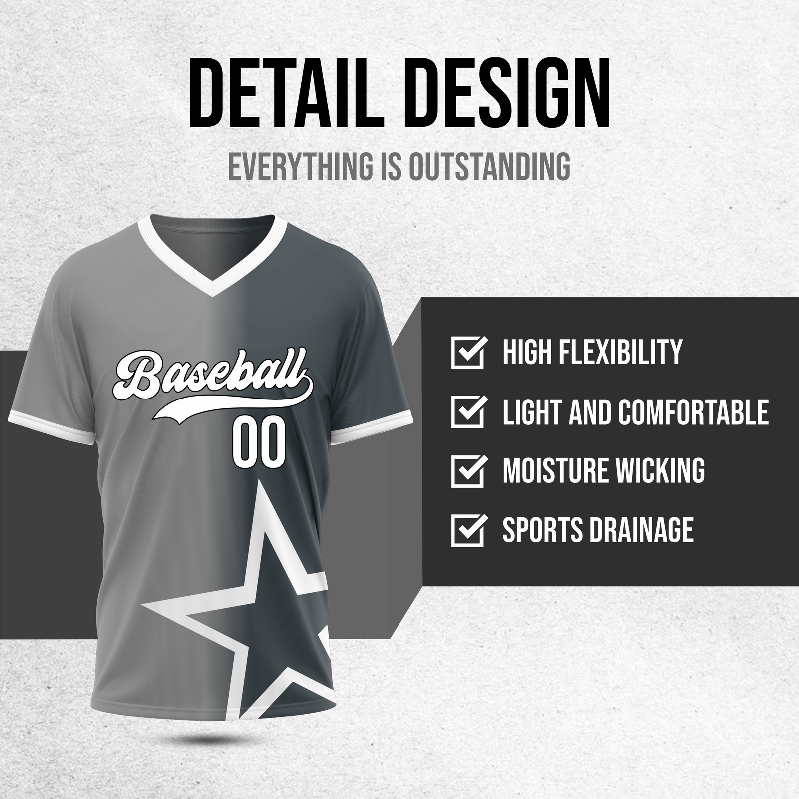 Custom Starlight Fade Baseball Grey Sports Jersey Personalized Uniform with Name & Number