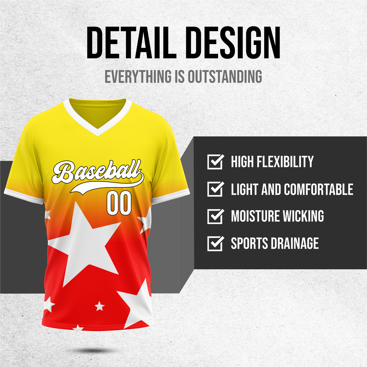 Custom Starlight Gradient Baseball Yellow Sports Jersey Personalized Uniform with Name & Number