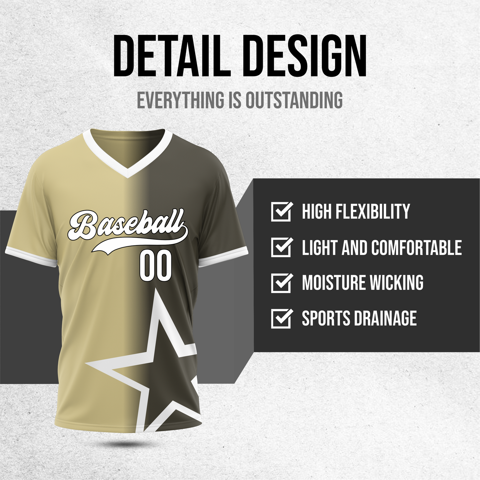 Custom Starlight Fade Baseball Khaki Sports Jersey Personalized Uniform with Name & Number