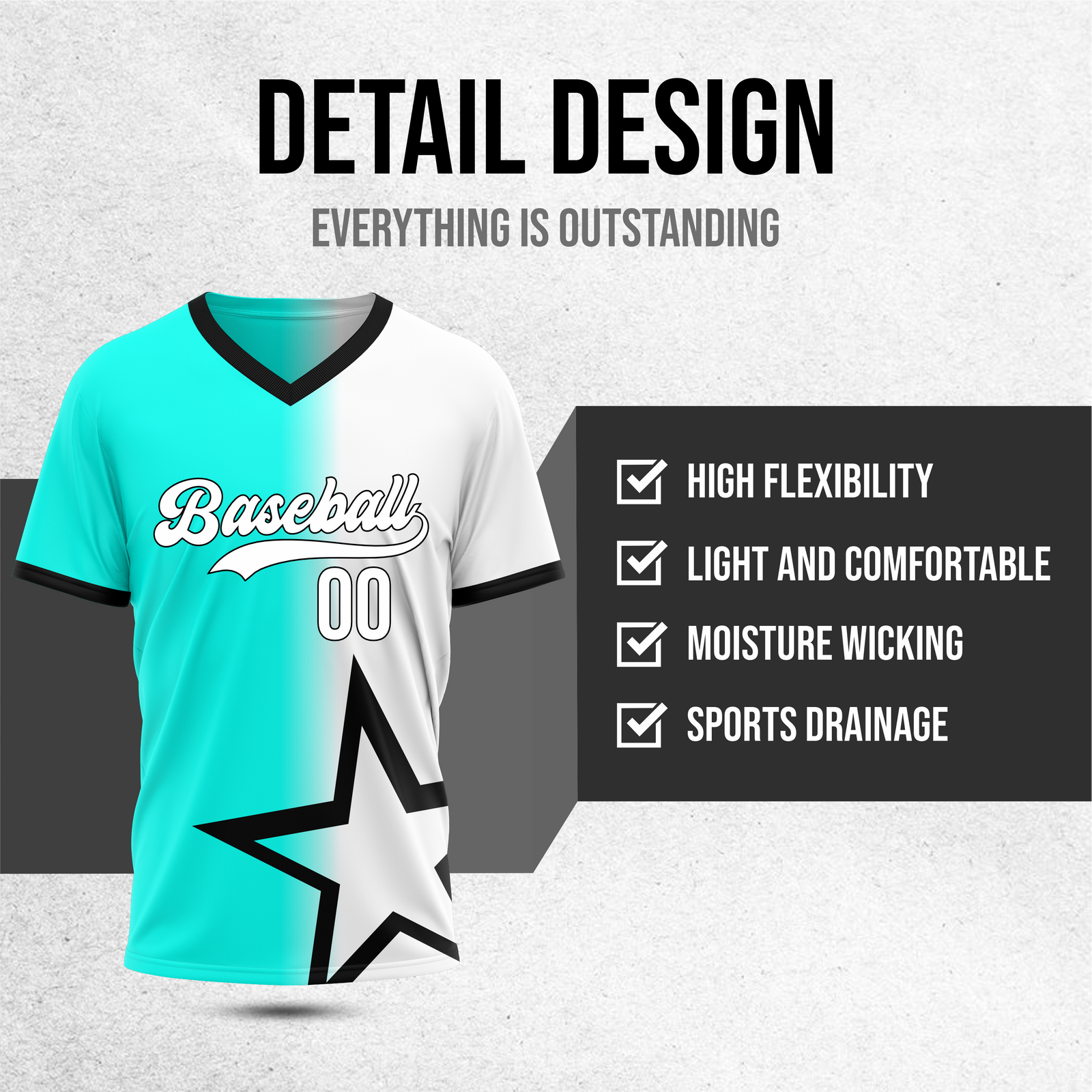 Custom Starlight Fade Baseball Aqua Sports Jersey Personalized Uniform with Name & Number