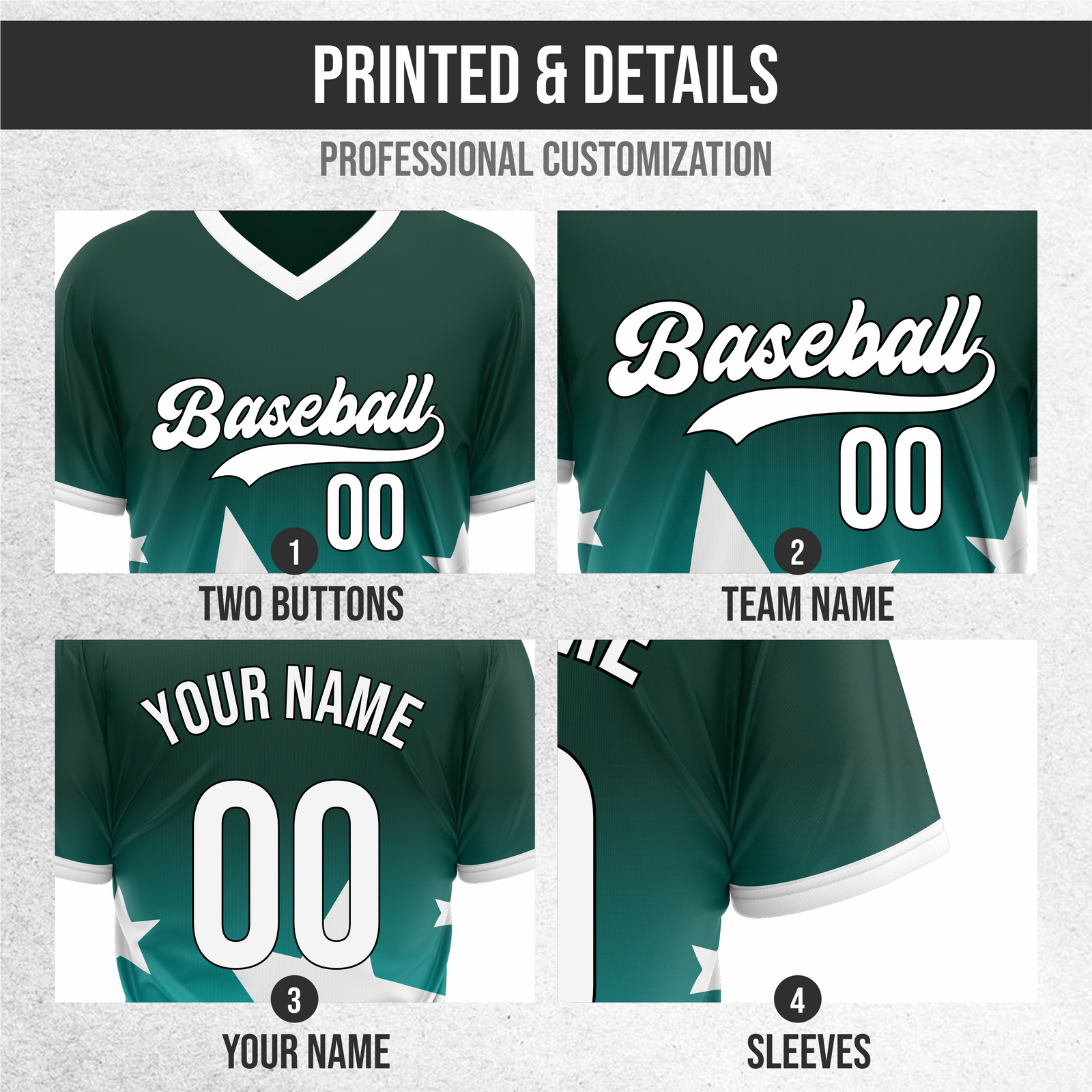 Custom Starlight Gradient Baseball Teal Sports Jersey Personalized Uniform with Name & Number