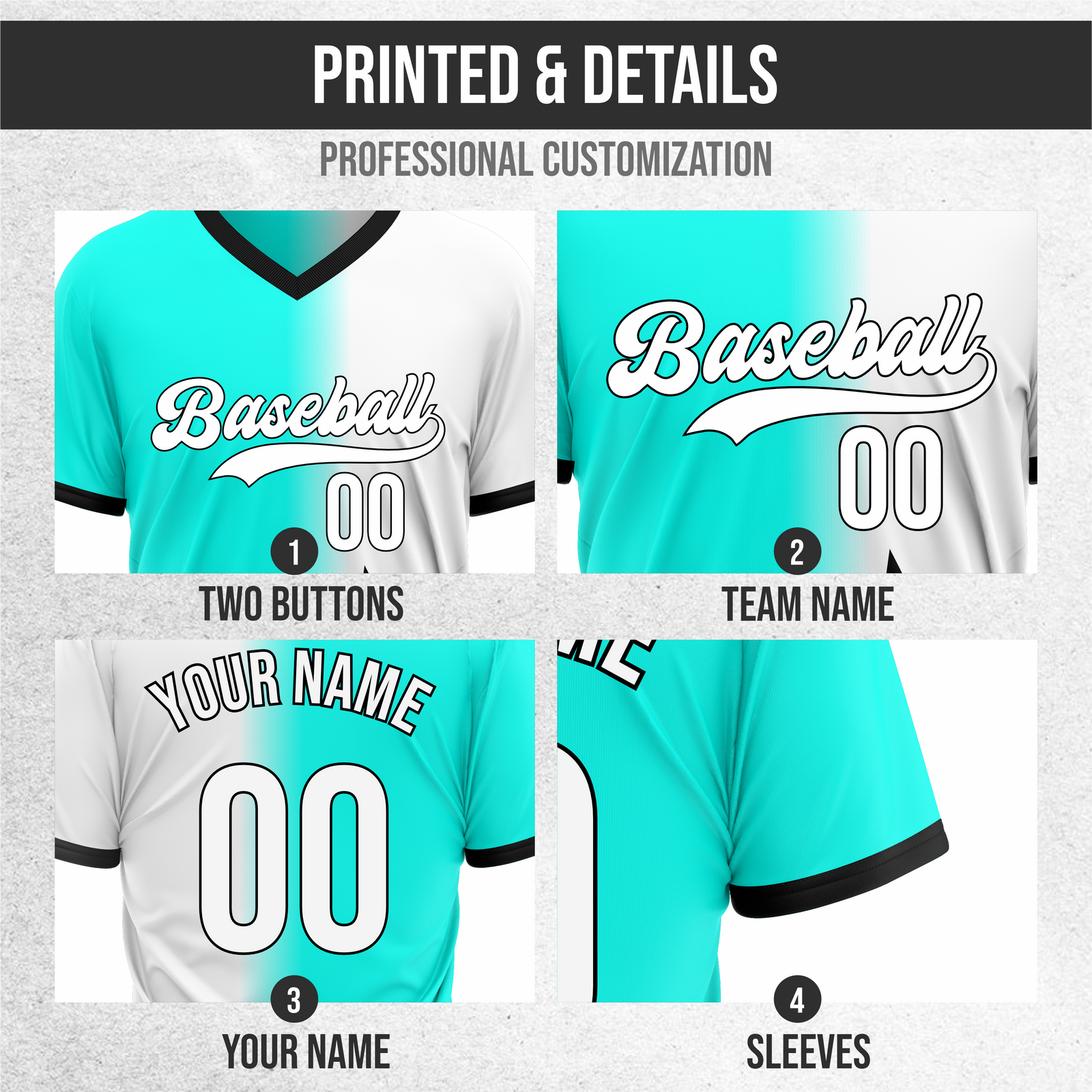 Custom Starlight Fade Baseball Aqua Sports Jersey Personalized Uniform with Name & Number