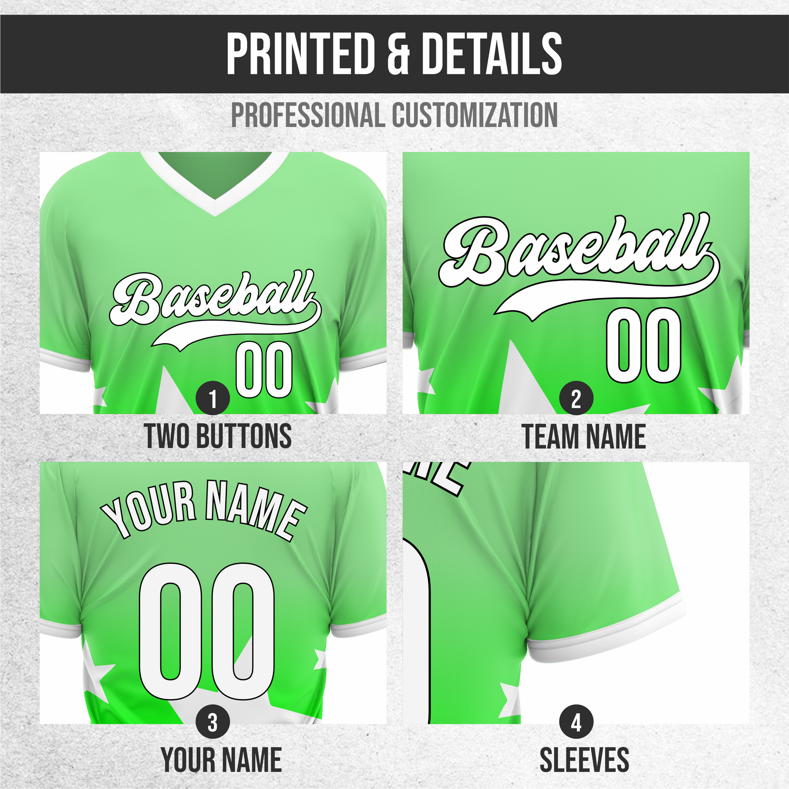 Custom Starlight Gradient Baseball Neon Green Sports Jersey Personalized Uniform with Name & Number