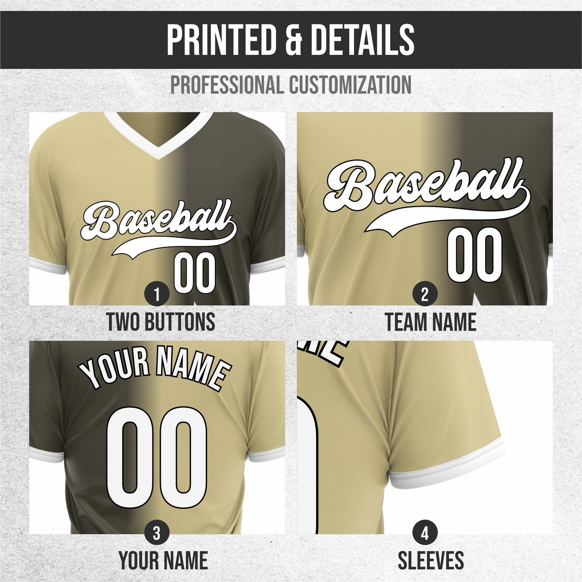 Custom Starlight Fade Baseball Khaki Sports Jersey Personalized Uniform with Name & Number