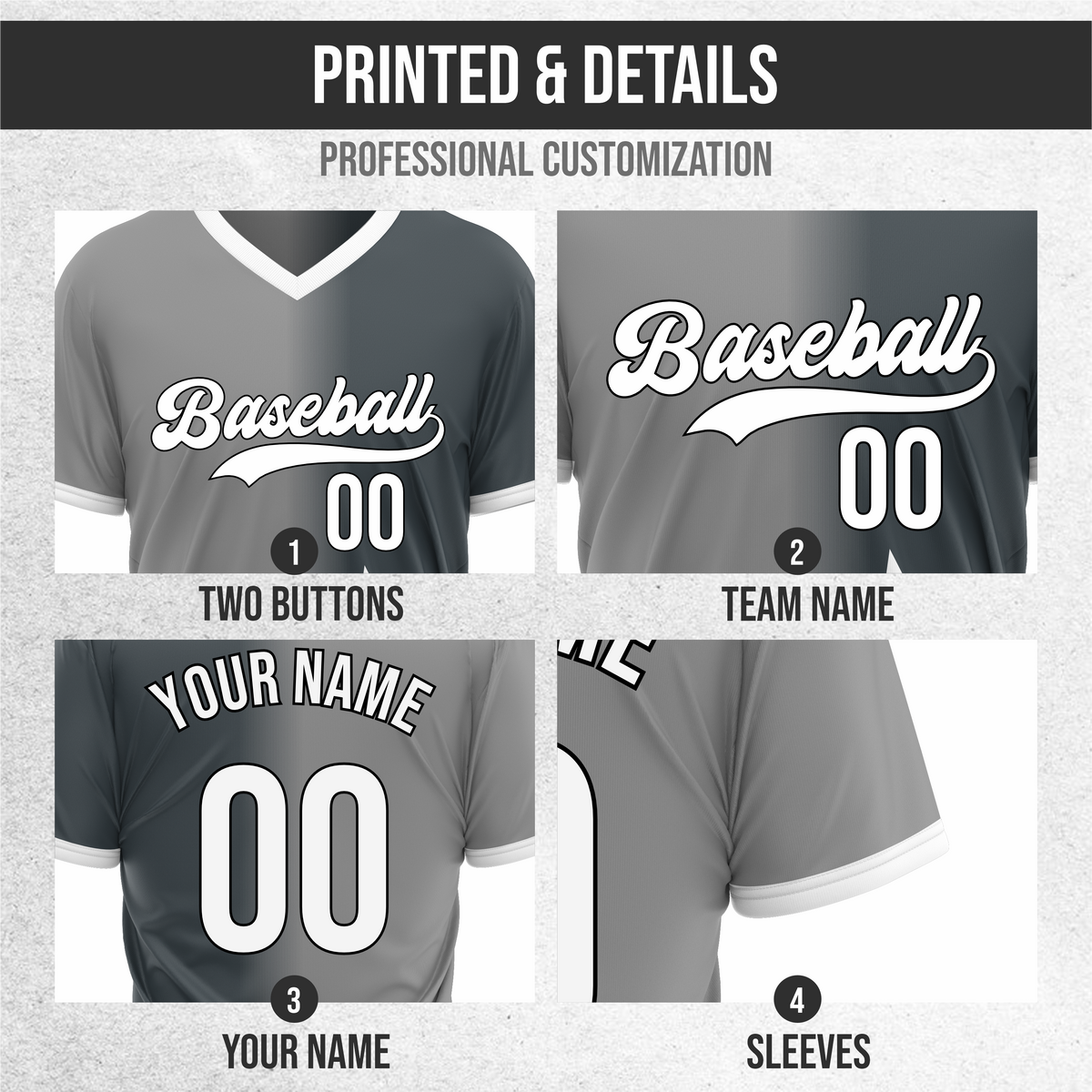 Custom Starlight Fade Baseball Grey Sports Jersey Personalized Uniform with Name & Number