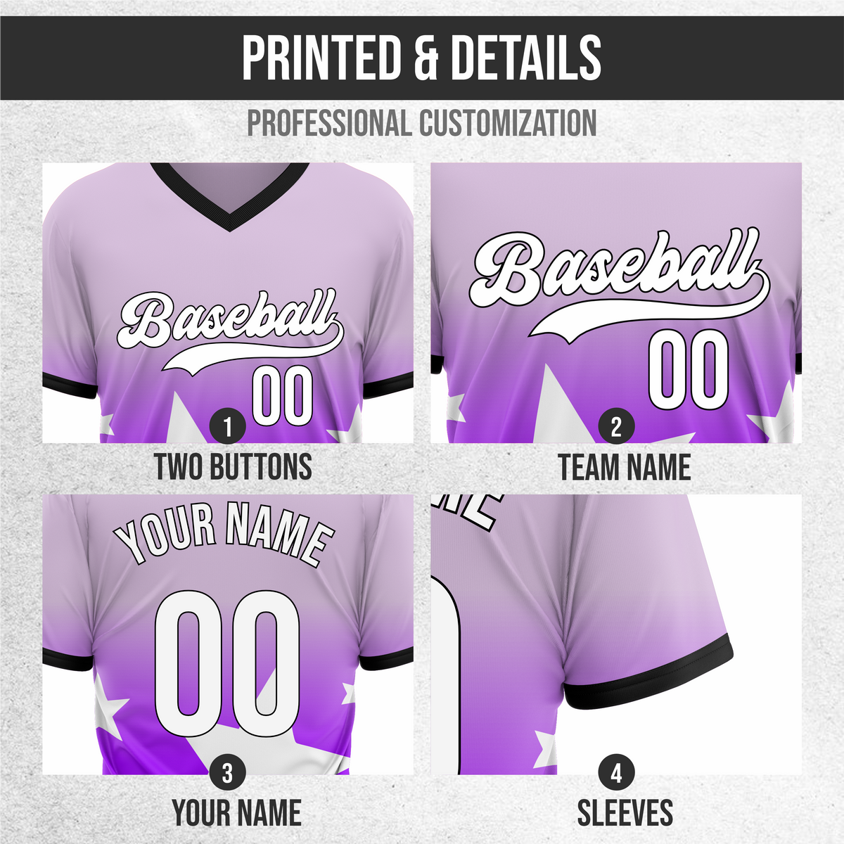 Custom Starlight Gradient Baseball Purple Sports Jersey Personalized Uniform with Name & Number