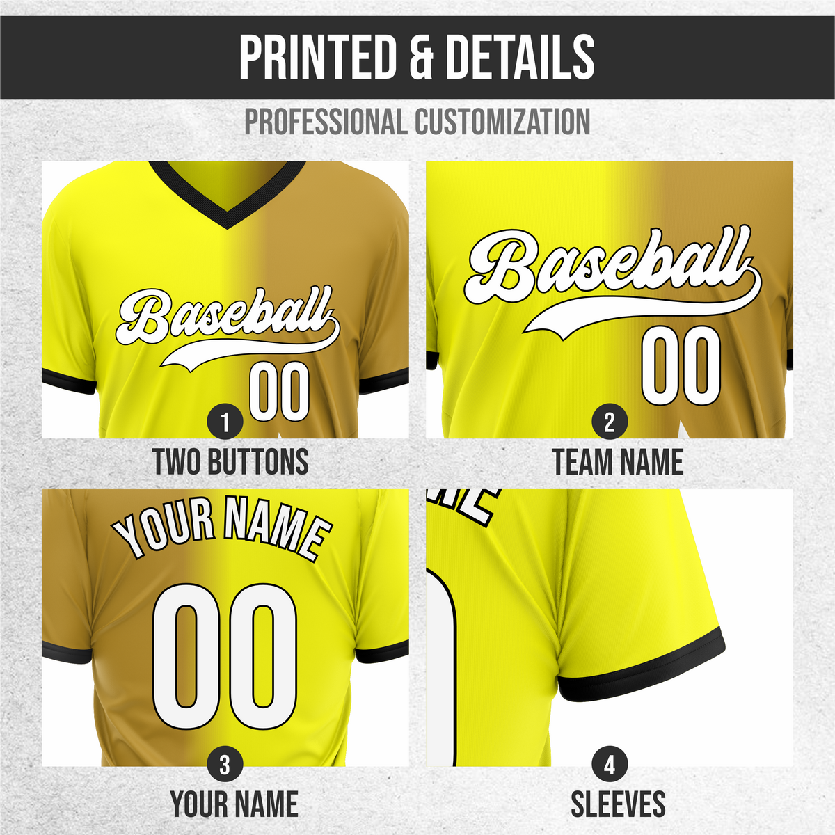 Custom Starlight Fade Baseball Yellow Sports Jersey Personalized Uniform with Name & Number