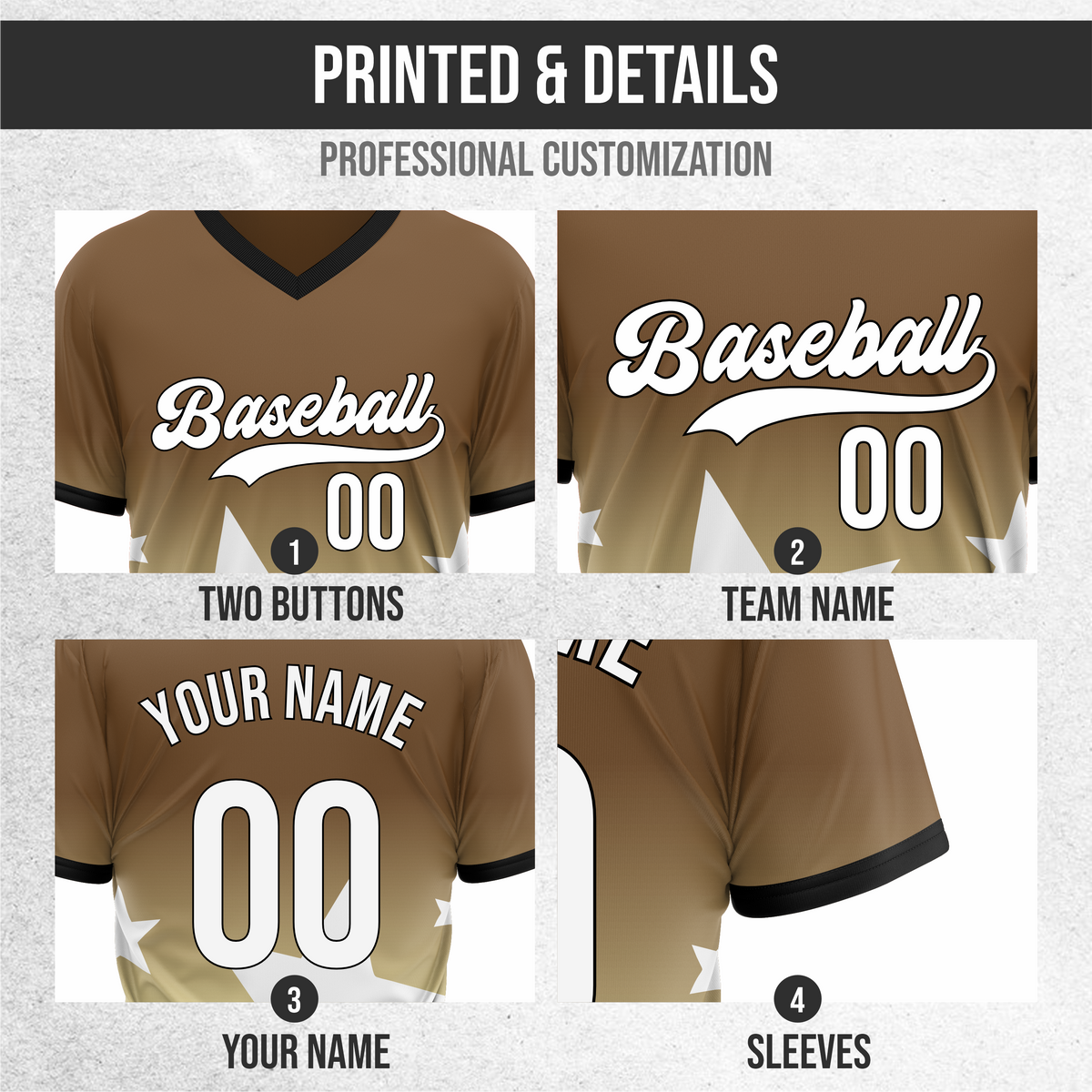 Custom Starlight Gradient Baseball Khaki Sports Jersey Personalized Uniform with Name & Number