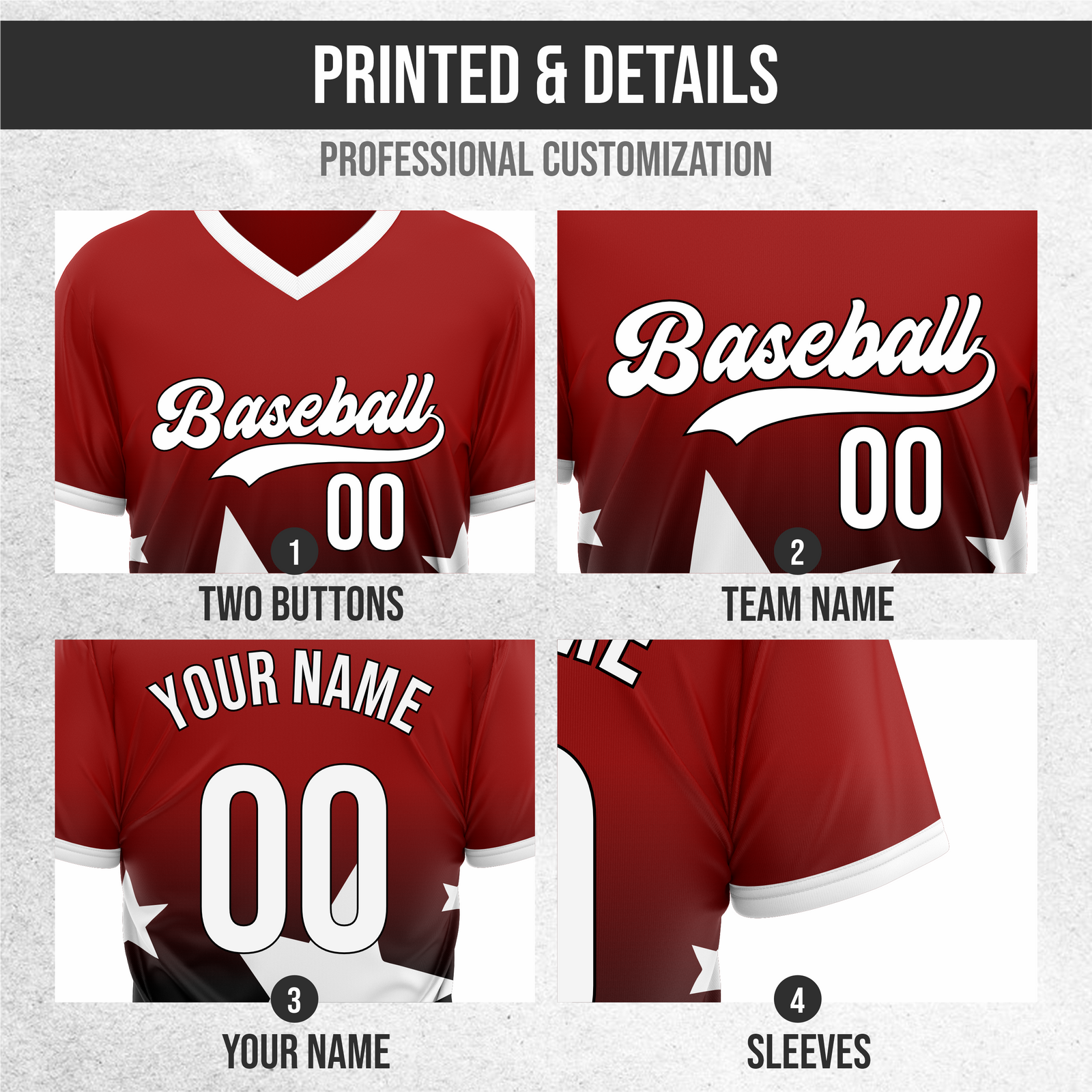 Custom Starlight Gradient Baseball Red Sports Jersey Personalized Uniform with Name & Number
