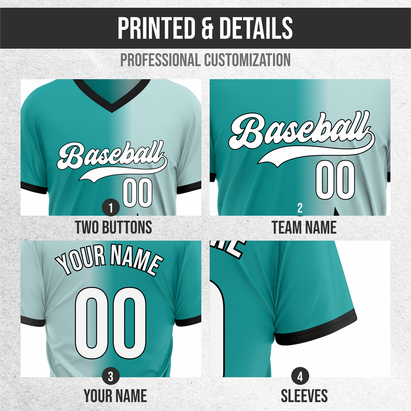 Custom Starlight Fade Baseball Teal Sports Jersey Personalized Uniform with Name & Number