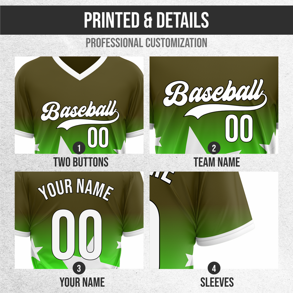 Custom Starlight Gradient Baseball Green Sports Jersey Personalized Uniform with Name & Number