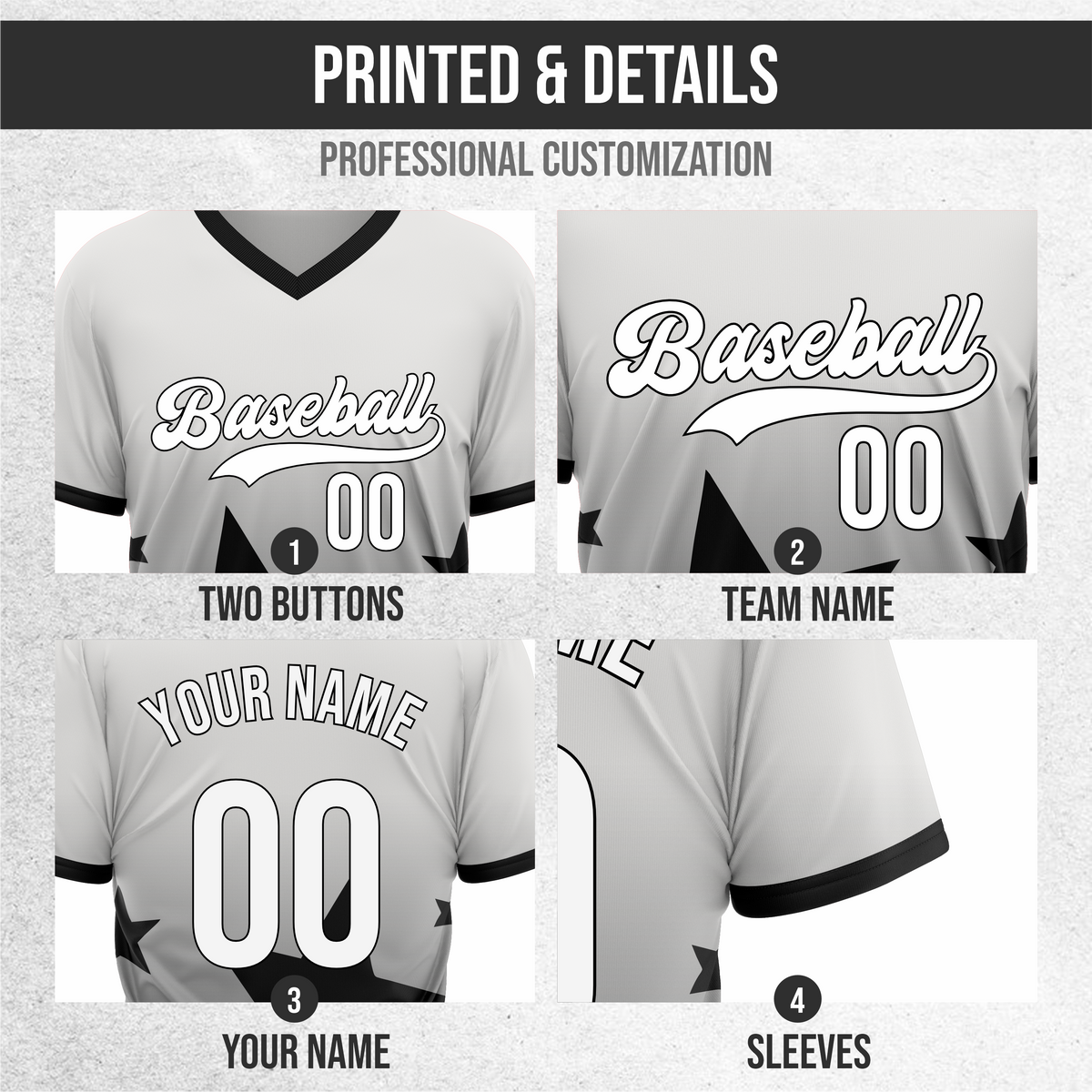 Custom Starlight Gradient Baseball Grey Sports Jersey Personalized Uniform with Name & Number