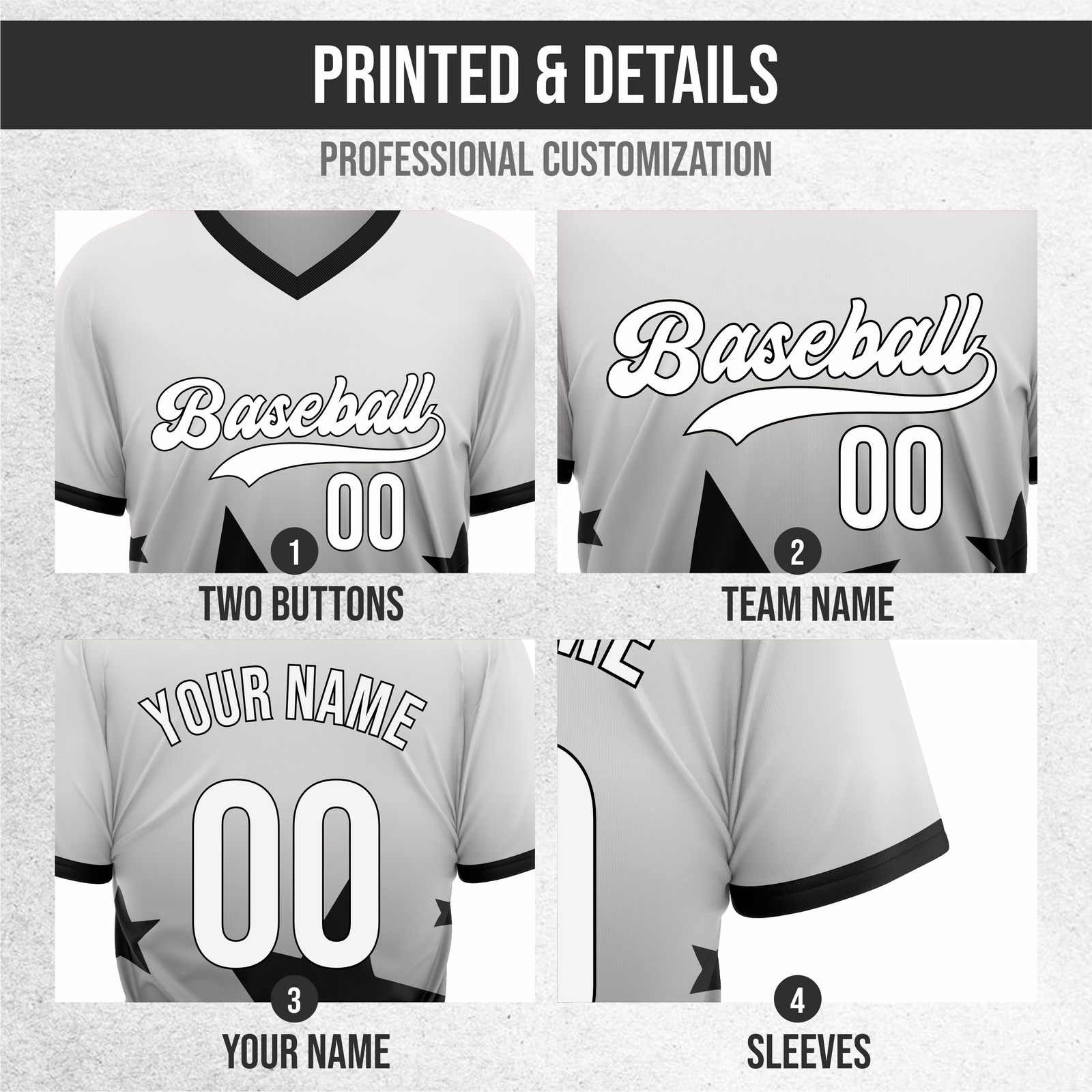 Custom Starlight Gradient Baseball Grey Sports Jersey Personalized Uniform with Name & Number