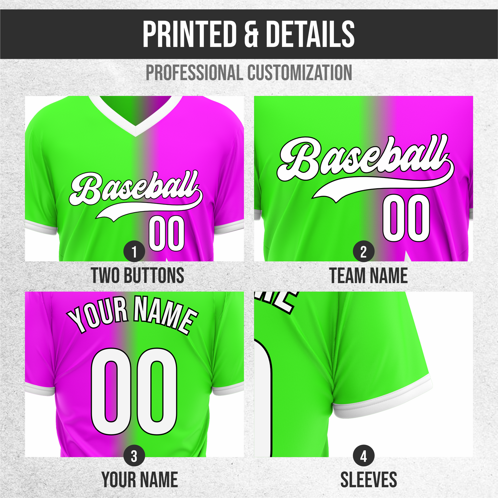 Custom Starlight Fade Baseball Green Sports Jersey Personalized Uniform with Name & Number