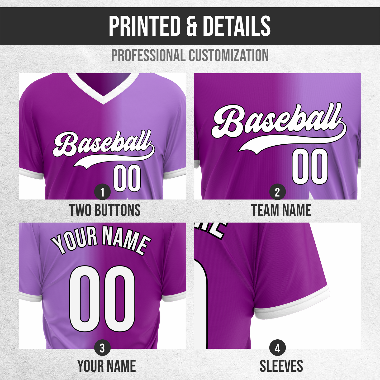 Custom Starlight Fade Baseball Purple Sports Jersey Personalized Uniform with Name & Number