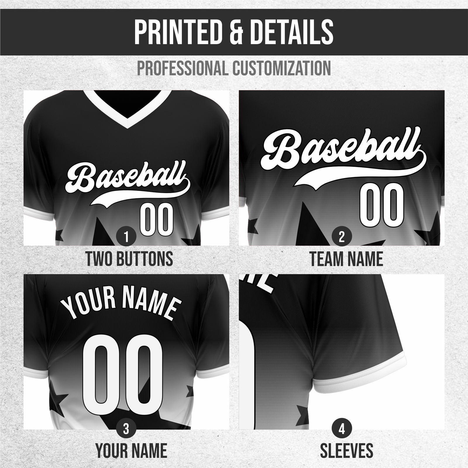Custom Starlight Gradient Baseball Black Sports Jersey Personalized Uniform with Name & Number
