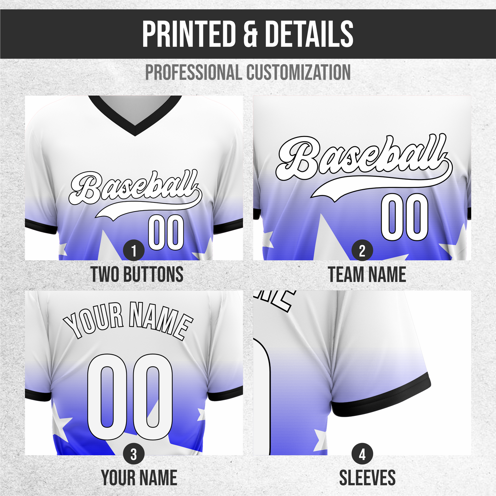 Custom Starlight Gradient Baseball Blue Sports Jersey Personalized Uniform with Name & Number