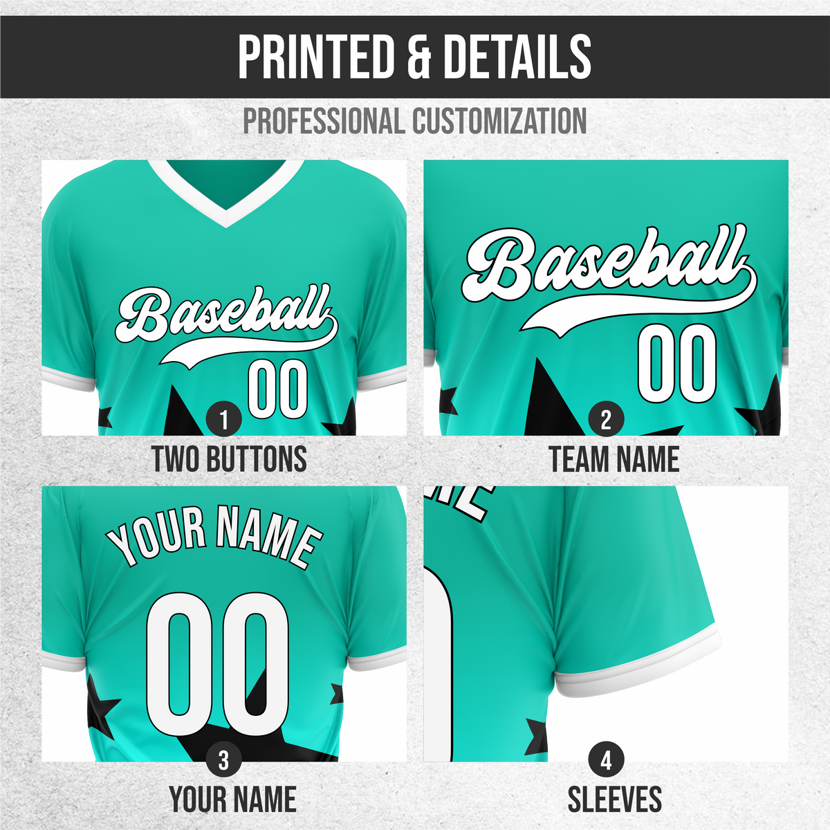 Custom Starlight Gradient Baseball Aqua Sports Jersey Personalized Uniform with Name & Number